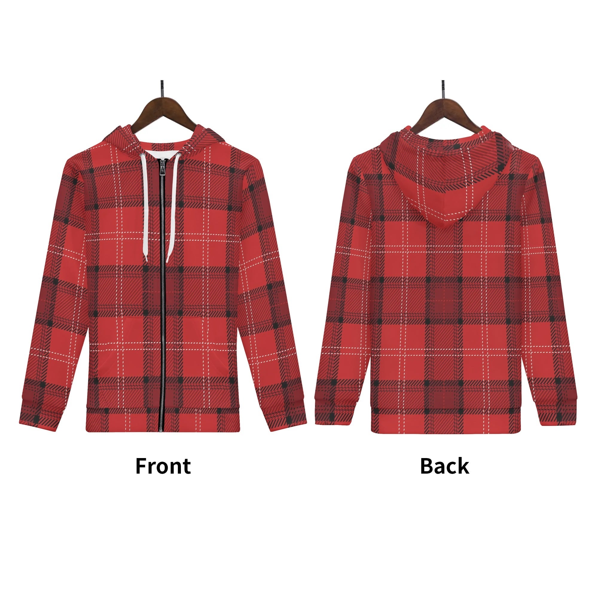 Men's Allover Print Zip-Up Hoodie - Red Plaid