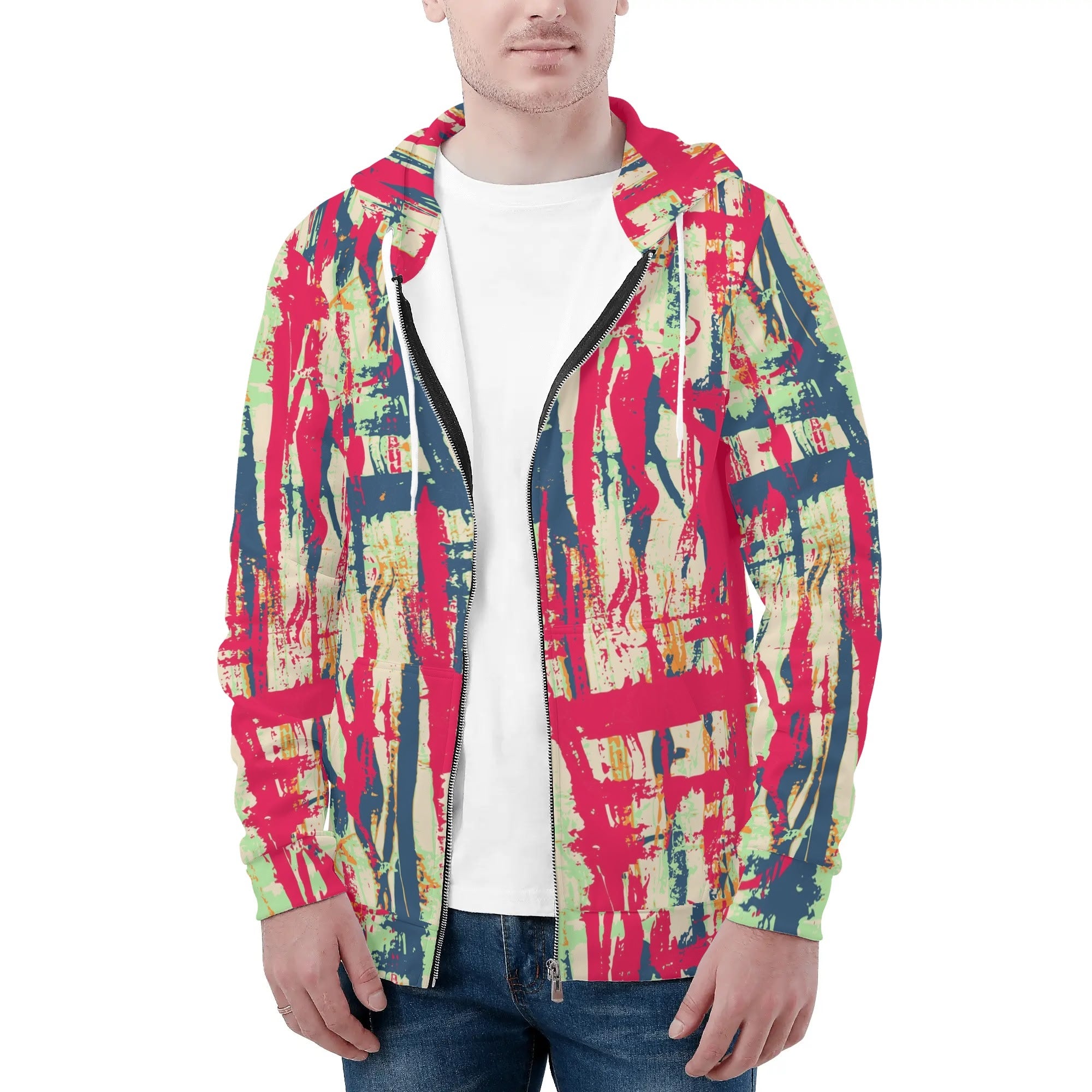 Men's Allover Print Zip-Up Hoodie - Urban Art