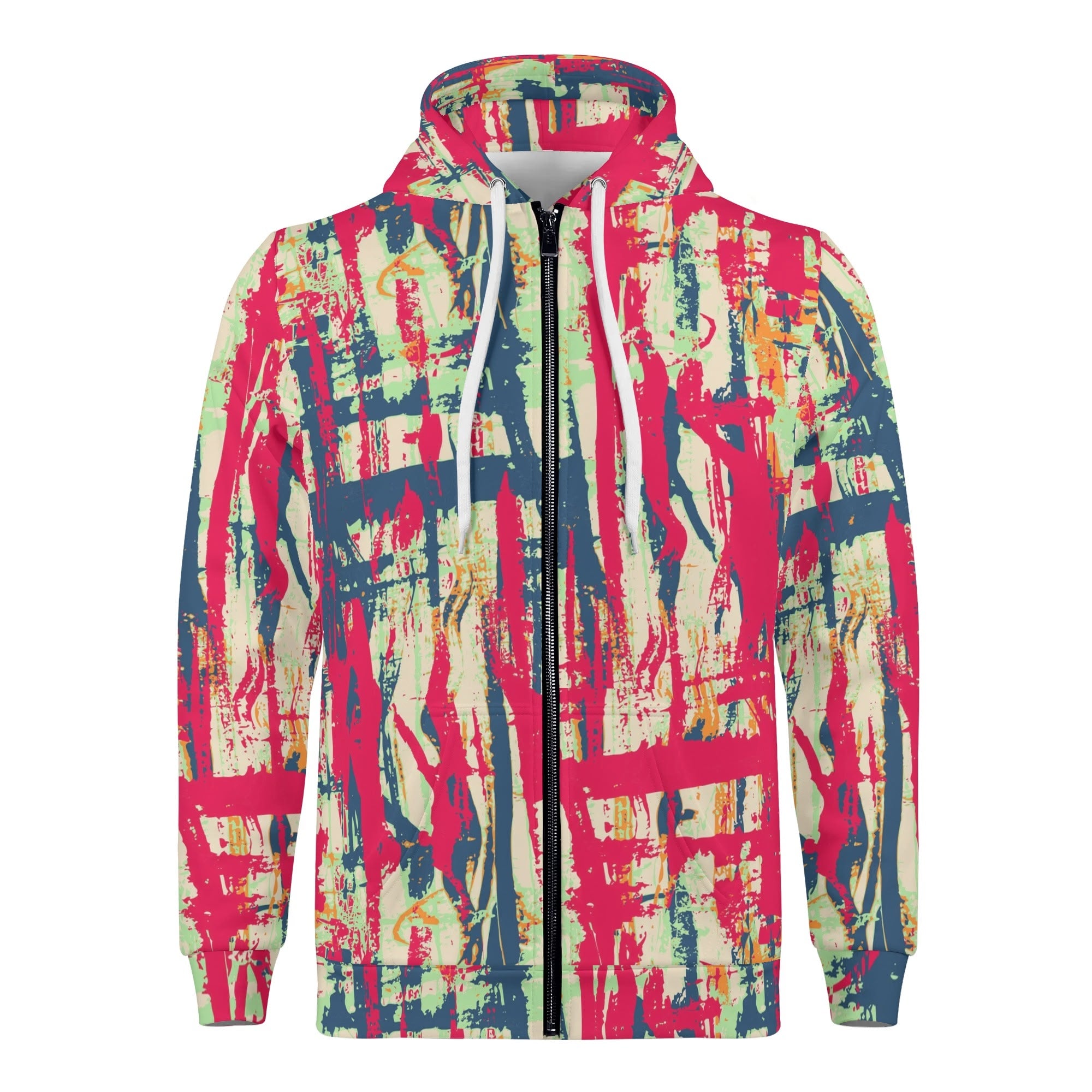 Men's Allover Print Zip-Up Hoodie - Urban Art