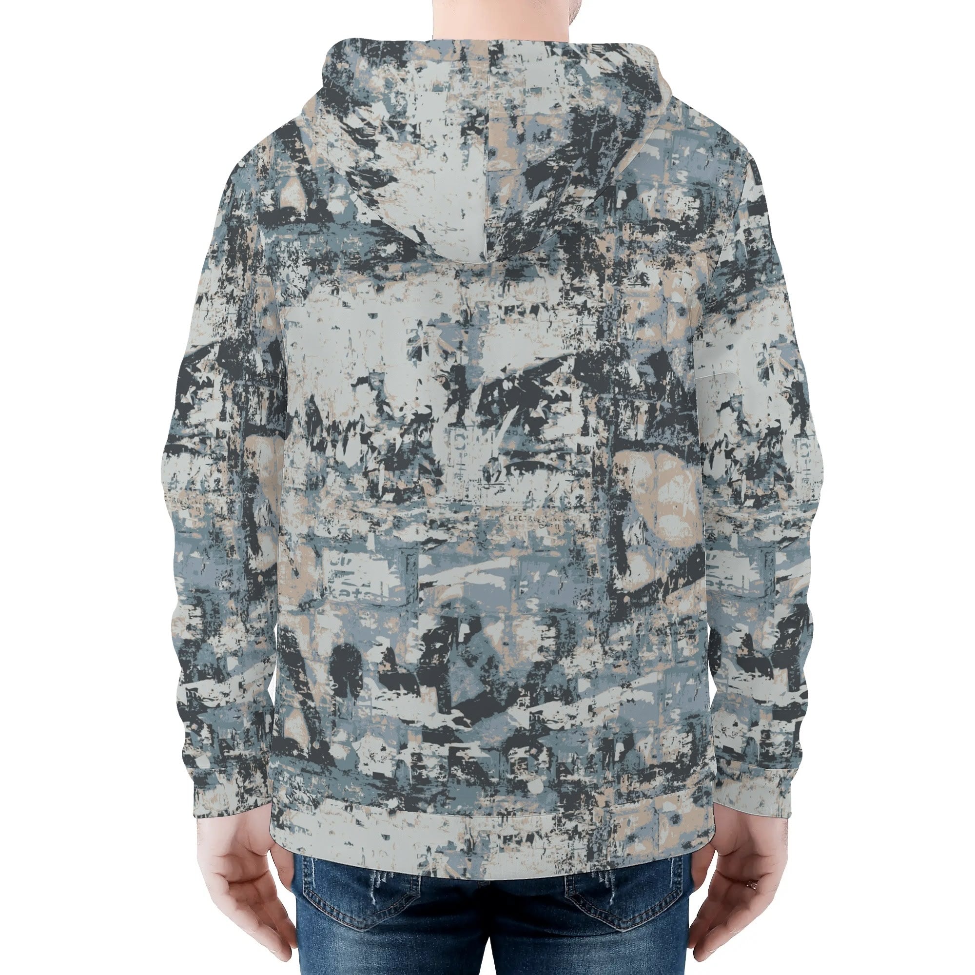 Men's Allover Print Zip-Up Hoodie - Urban Grunge