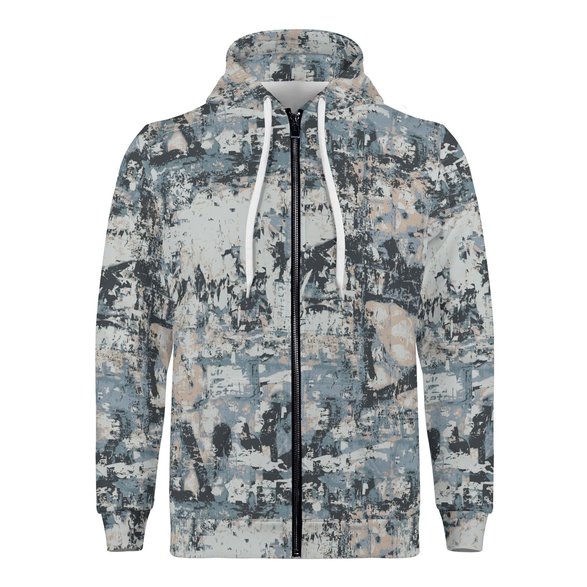 Men's Allover Print Zip-Up Hoodie - Urban Grunge