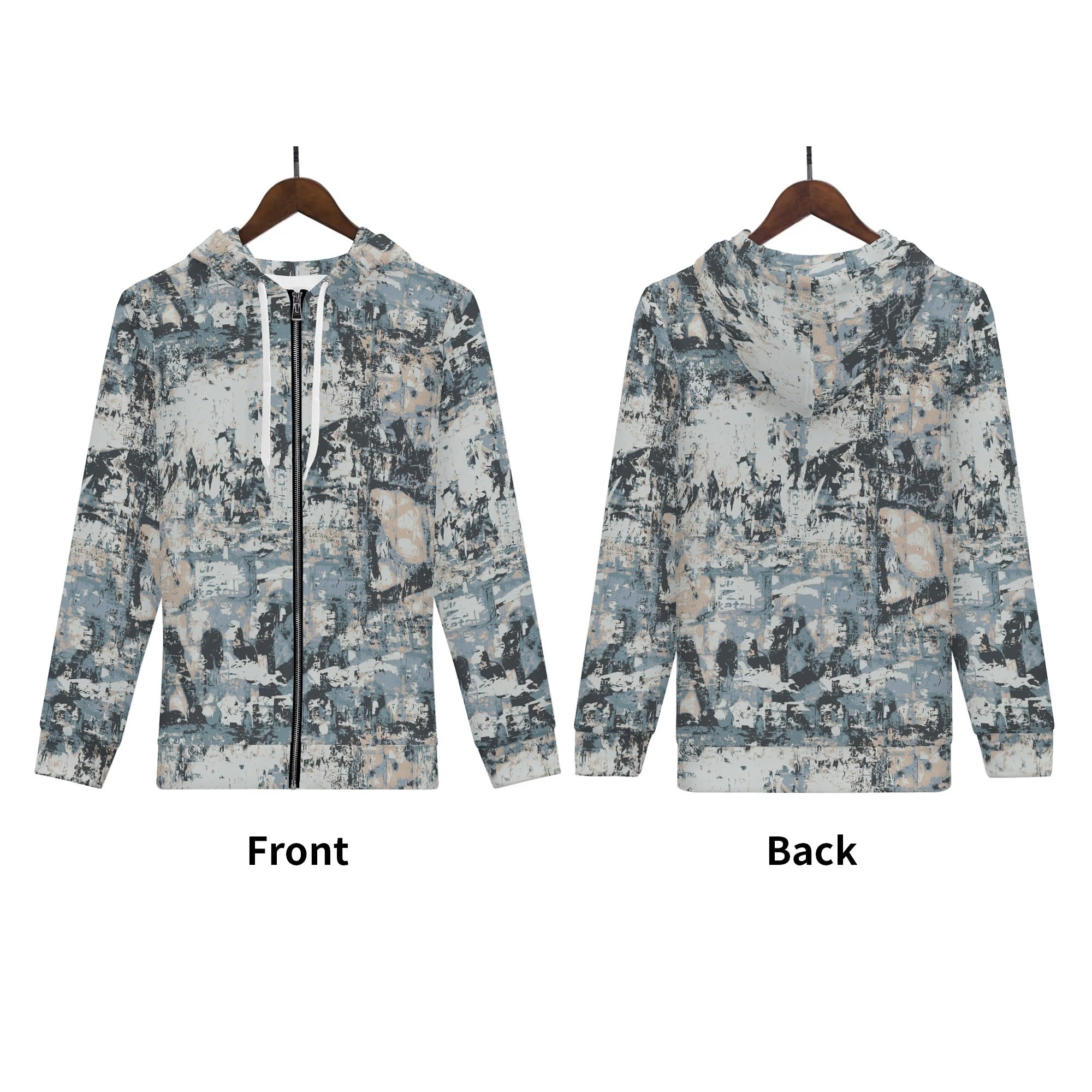 Men's Allover Print Zip-Up Hoodie - Urban Grunge