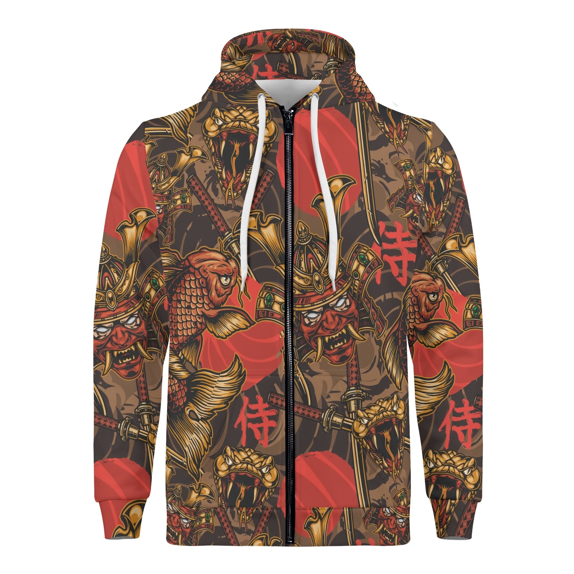 Men's Allover Print Zip-Up Hoodie - Crimson Sky