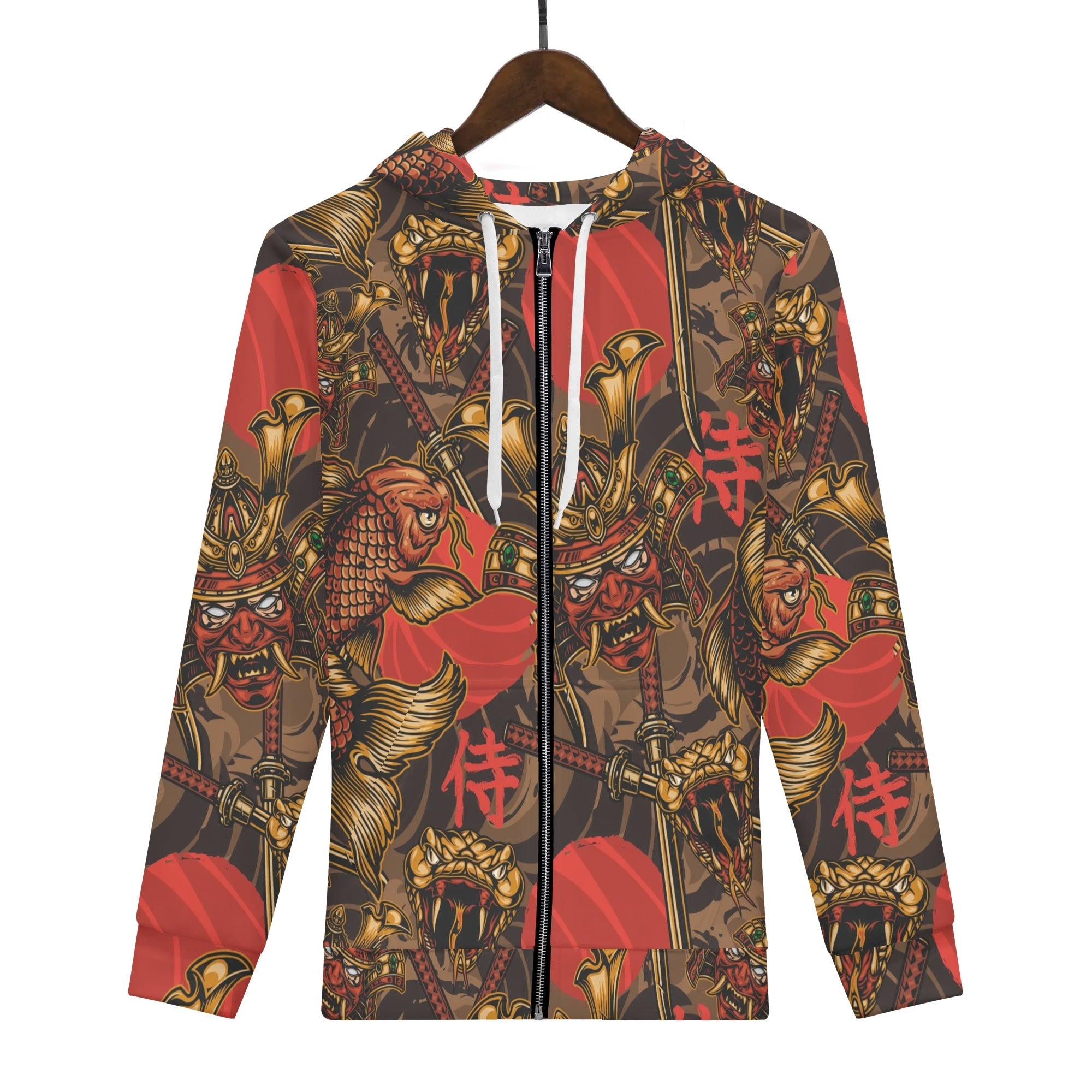 Men's Allover Print Zip-Up Hoodie - Crimson Sky