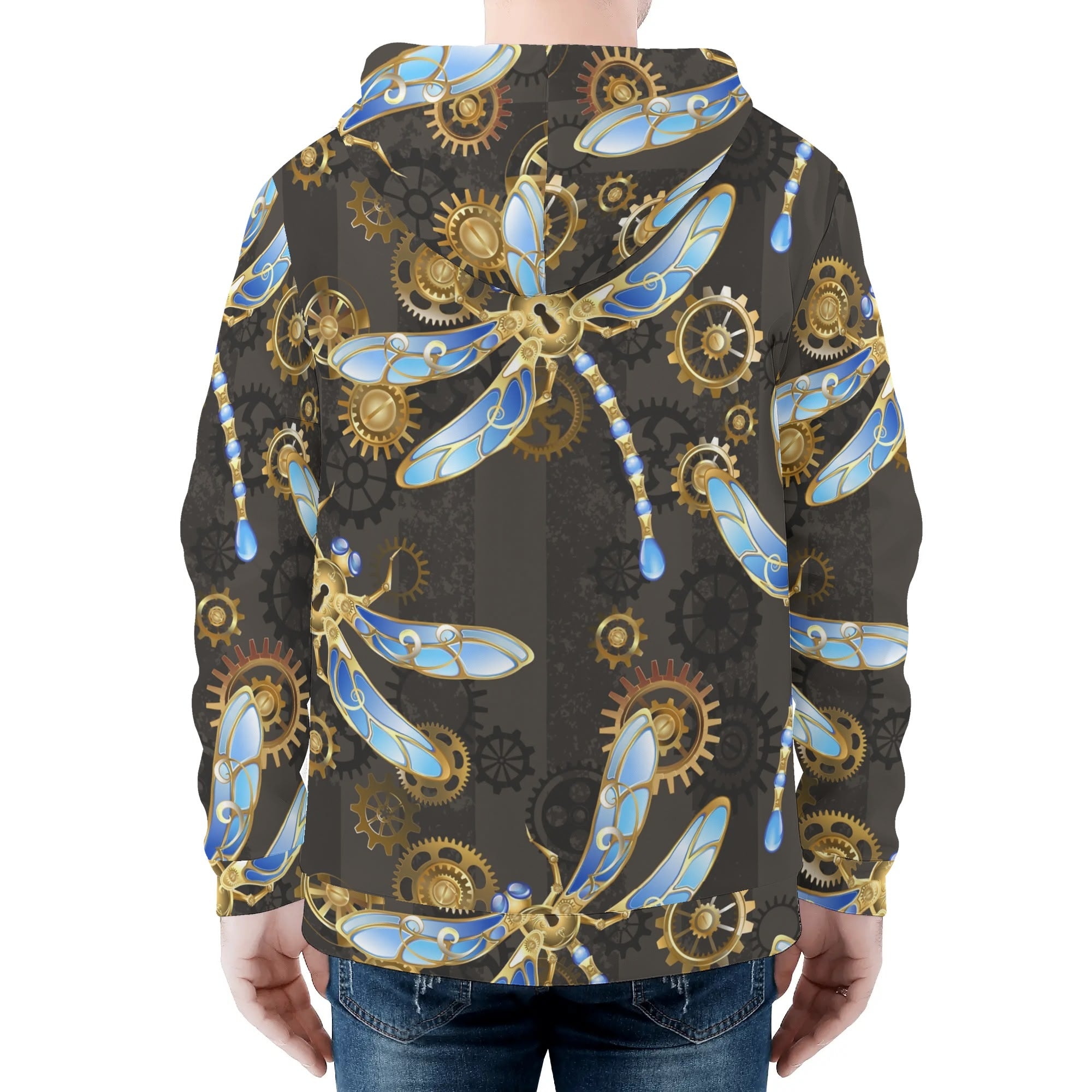 Men's Allover Print Zip-Up Hoodie - Clockwork Wings