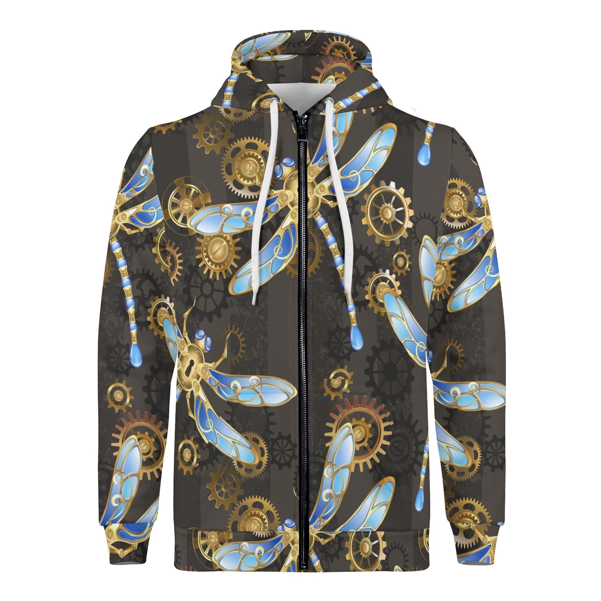 Men's Allover Print Zip-Up Hoodie - Clockwork Wings