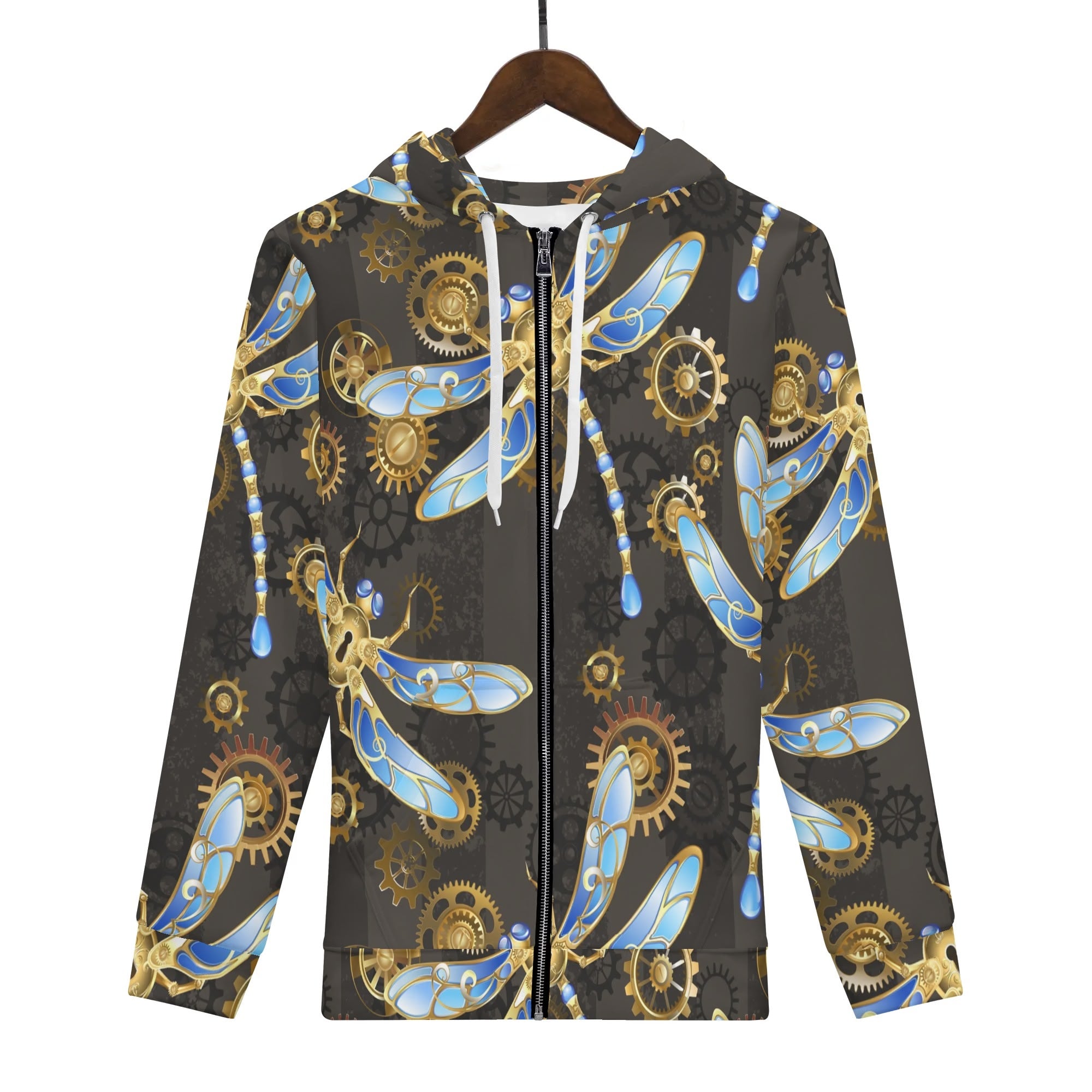 Men's Allover Print Zip-Up Hoodie - Clockwork Wings