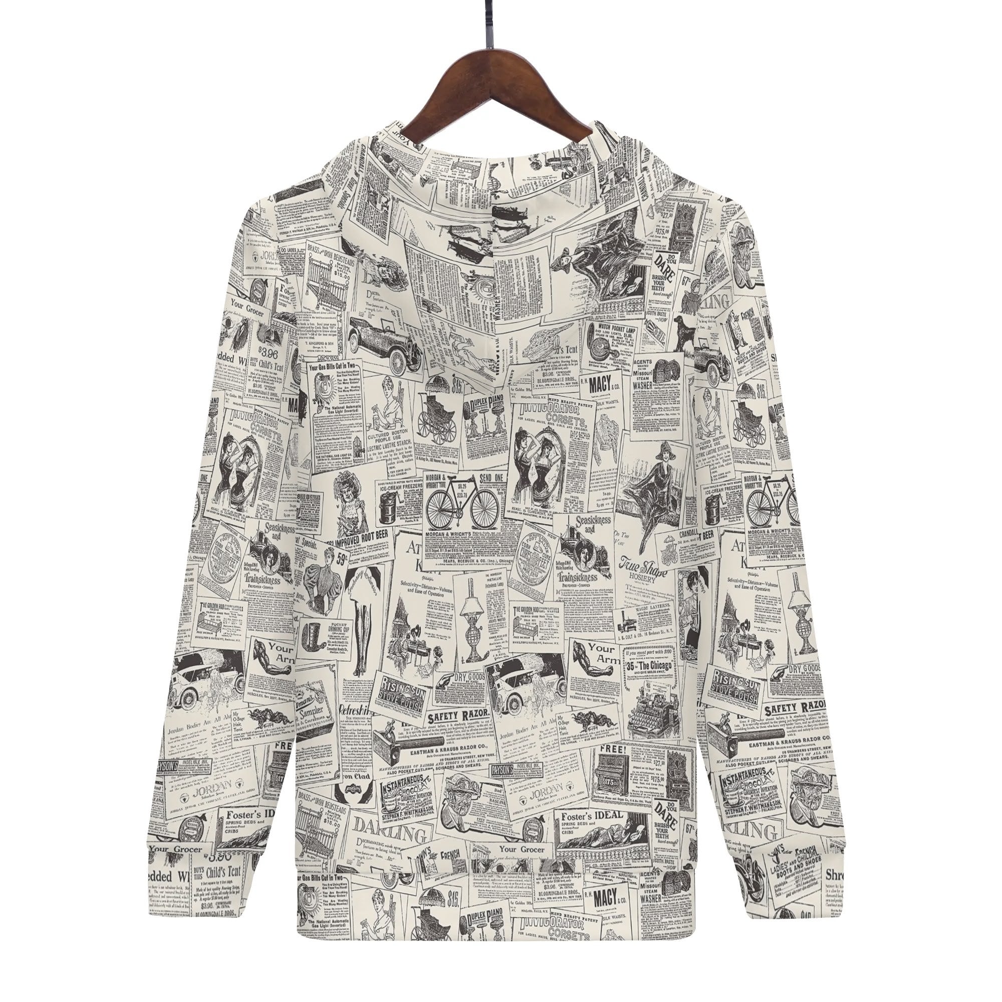 Men's Allover Print Zip-Up Hoodie - Vintage Newsprint