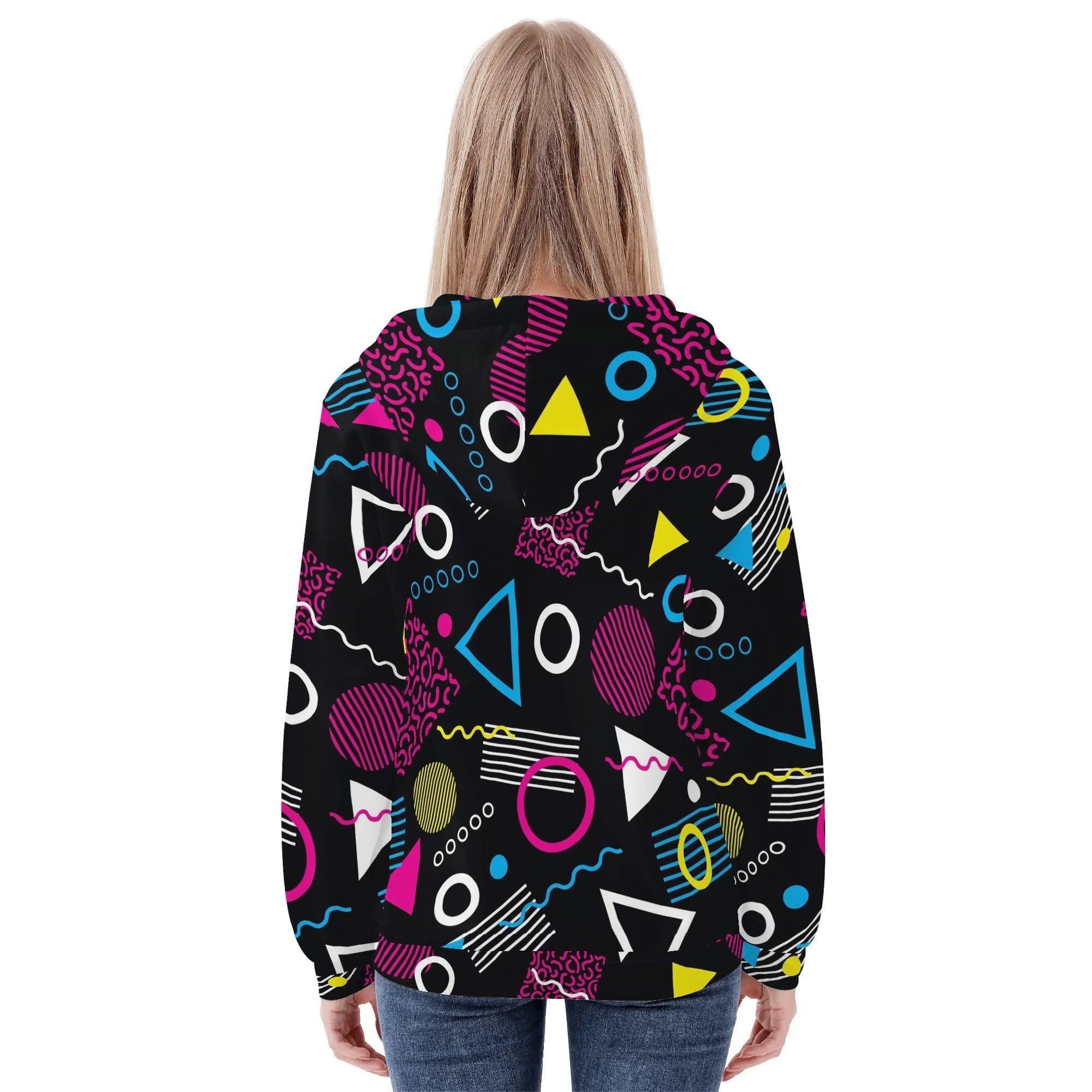 Women's Allover Print Zip-Up Hoodie - 1984 Black