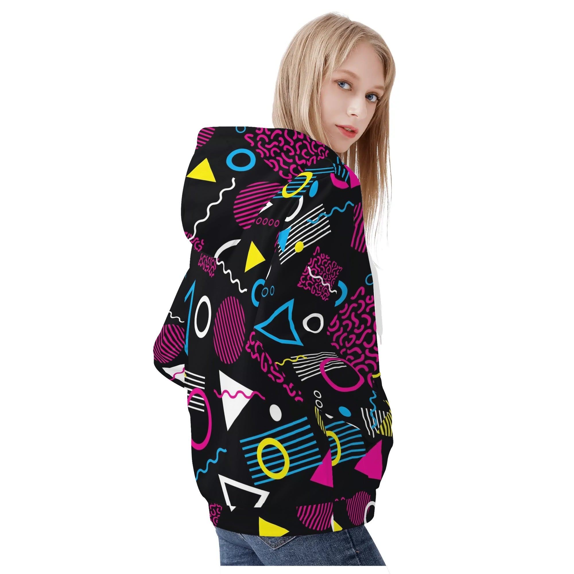 Women's Allover Print Zip-Up Hoodie - 1984 Black