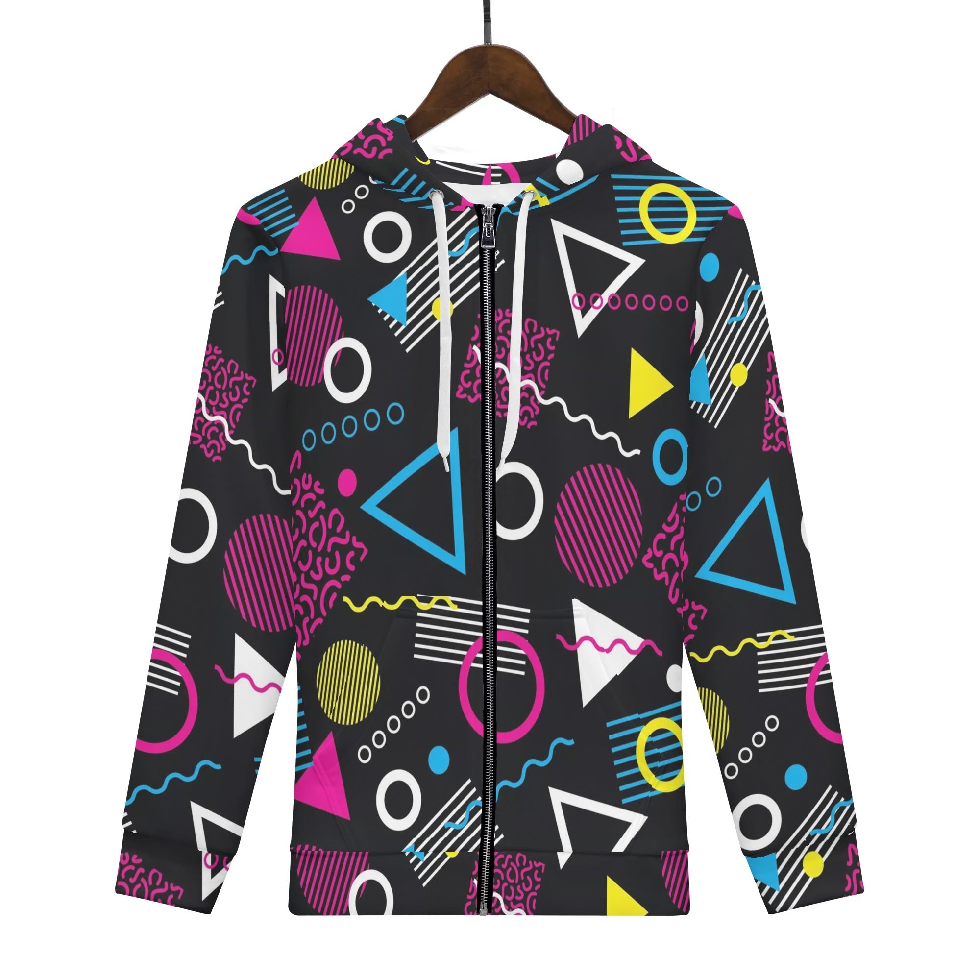 Women's Allover Print Zip-Up Hoodie - 1984 Black