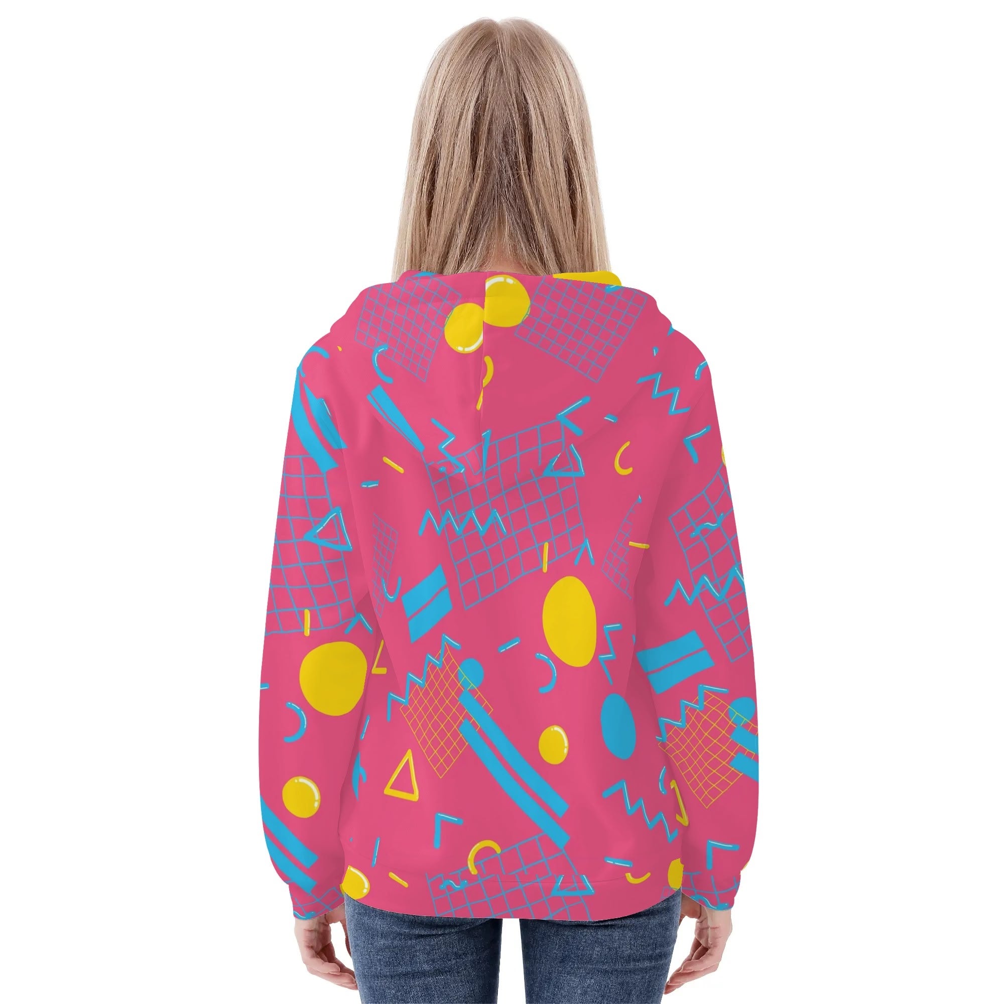 Women's Allover Print Zip-Up Hoodie - 1984 Pink