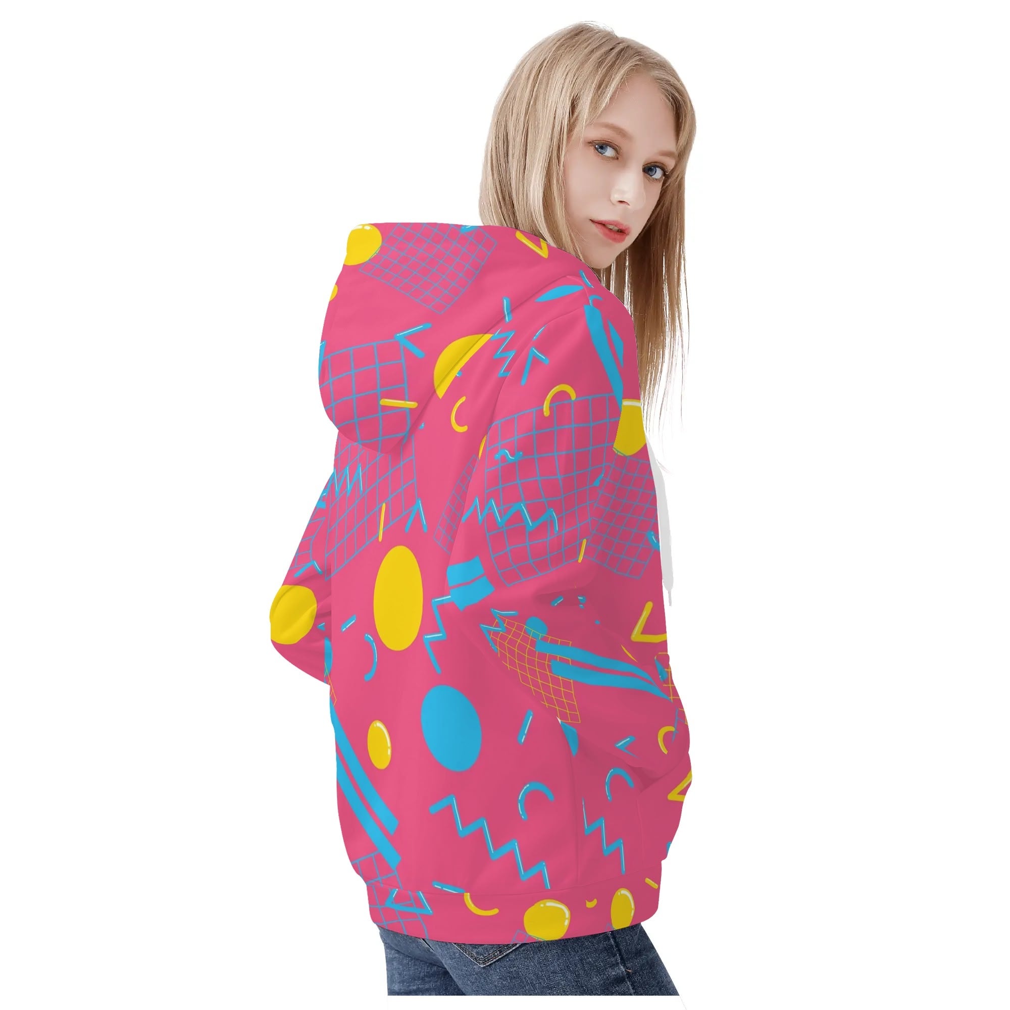 Women's Allover Print Zip-Up Hoodie - 1984 Pink