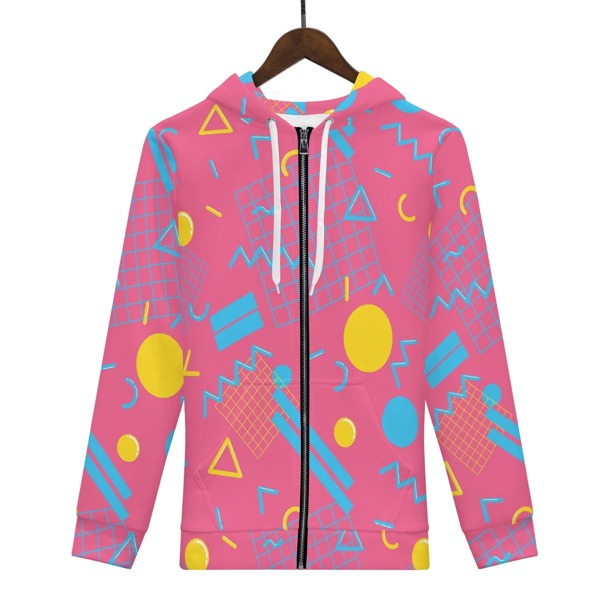 Women's Allover Print Zip-Up Hoodie - 1984 Pink