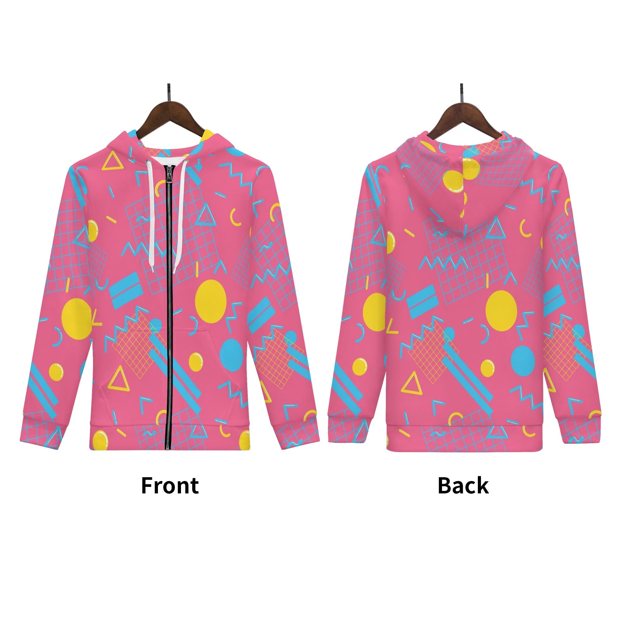 Women's Allover Print Zip-Up Hoodie - 1984 Pink