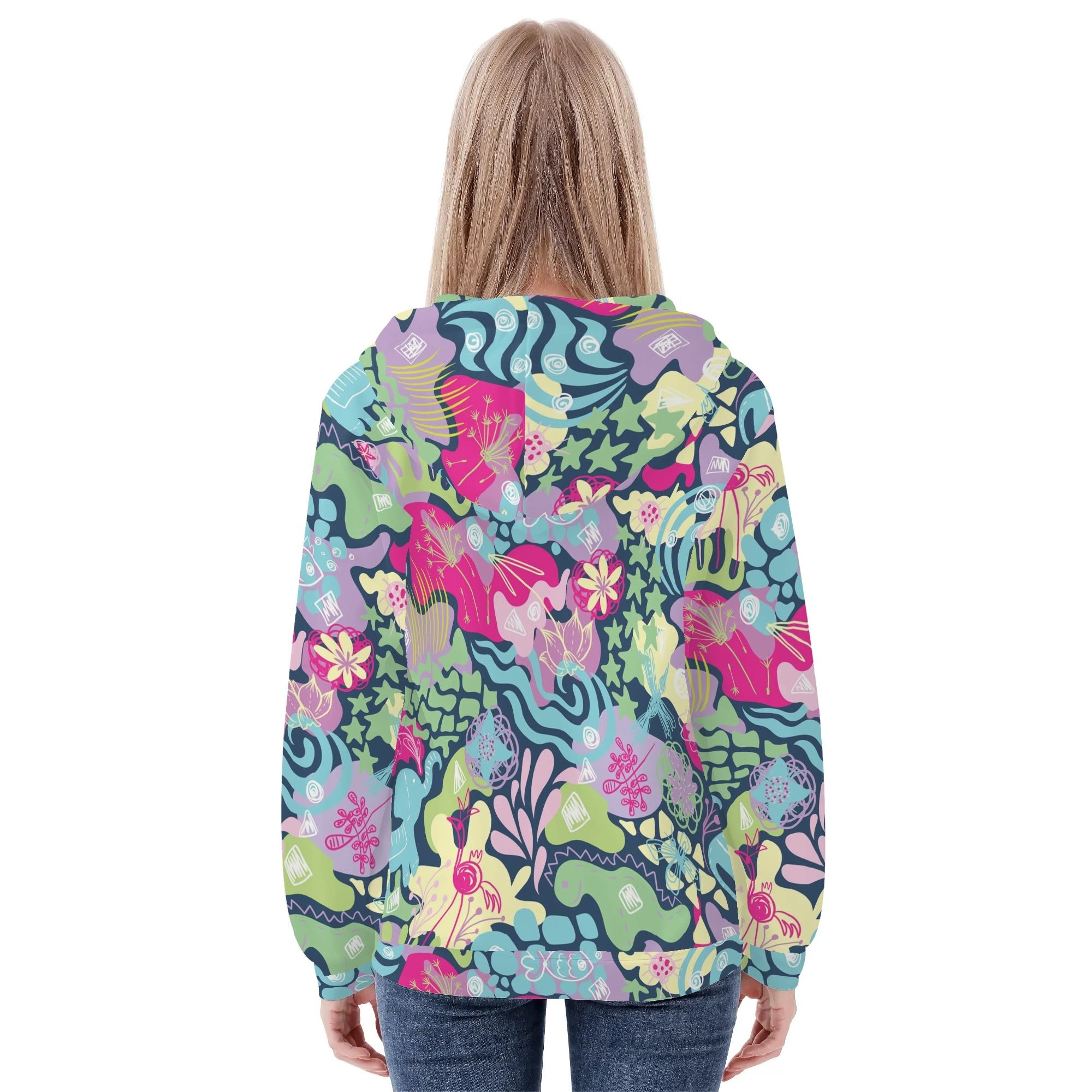 Women's Allover Print Zip-Up Hoodie - Doodle Me This