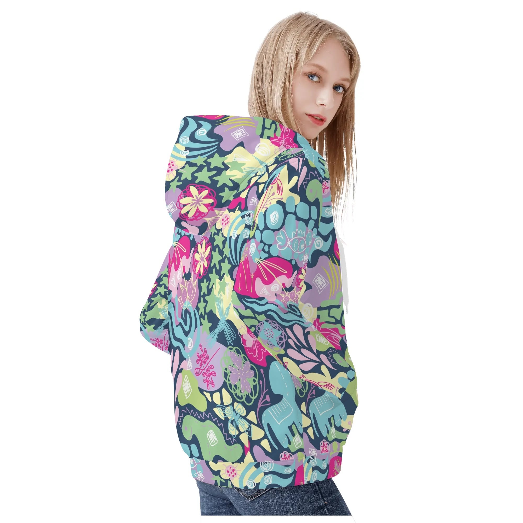 Women's Allover Print Zip-Up Hoodie - Doodle Me This