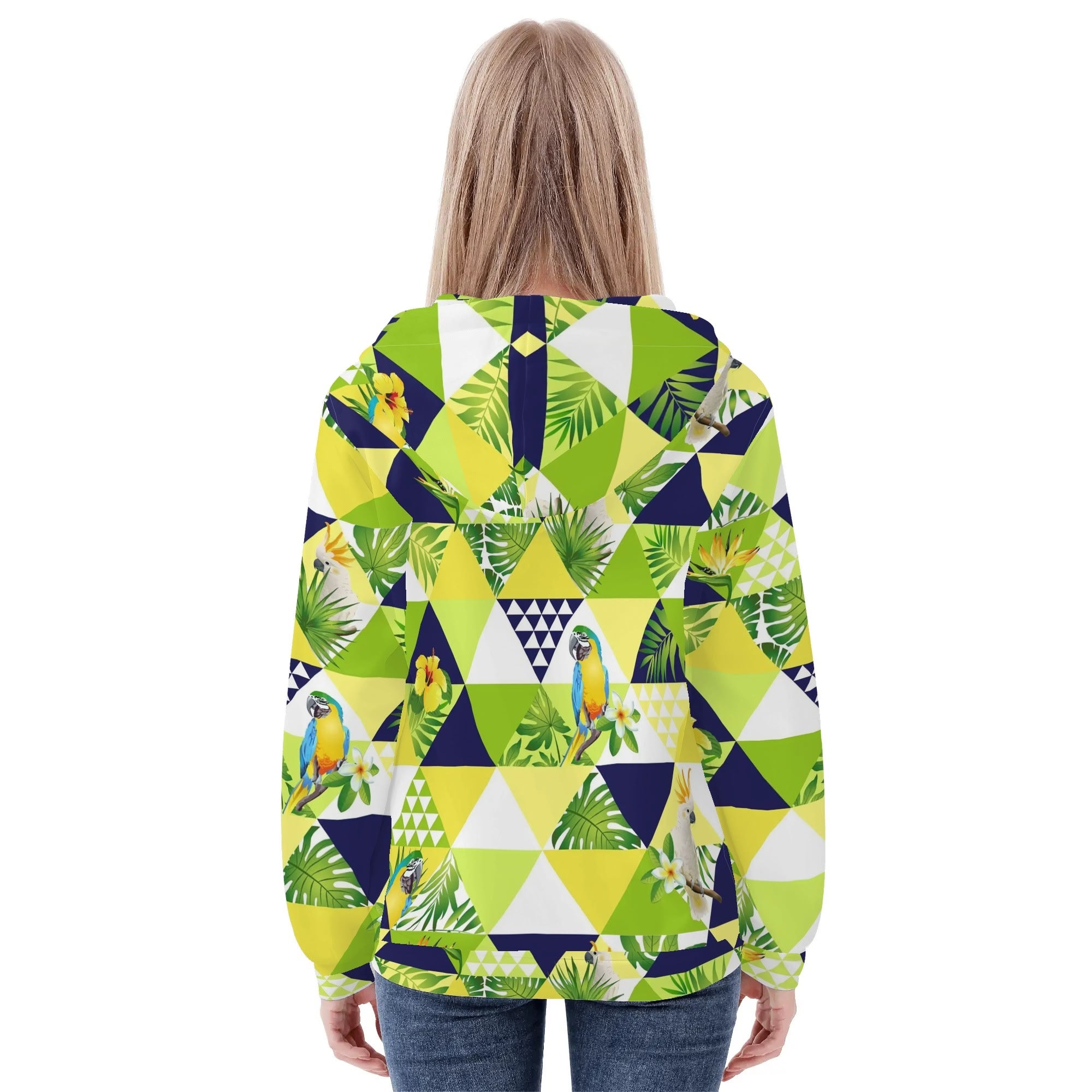 Women's Allover Print Zip-Up Hoodie - Tropical Triangles