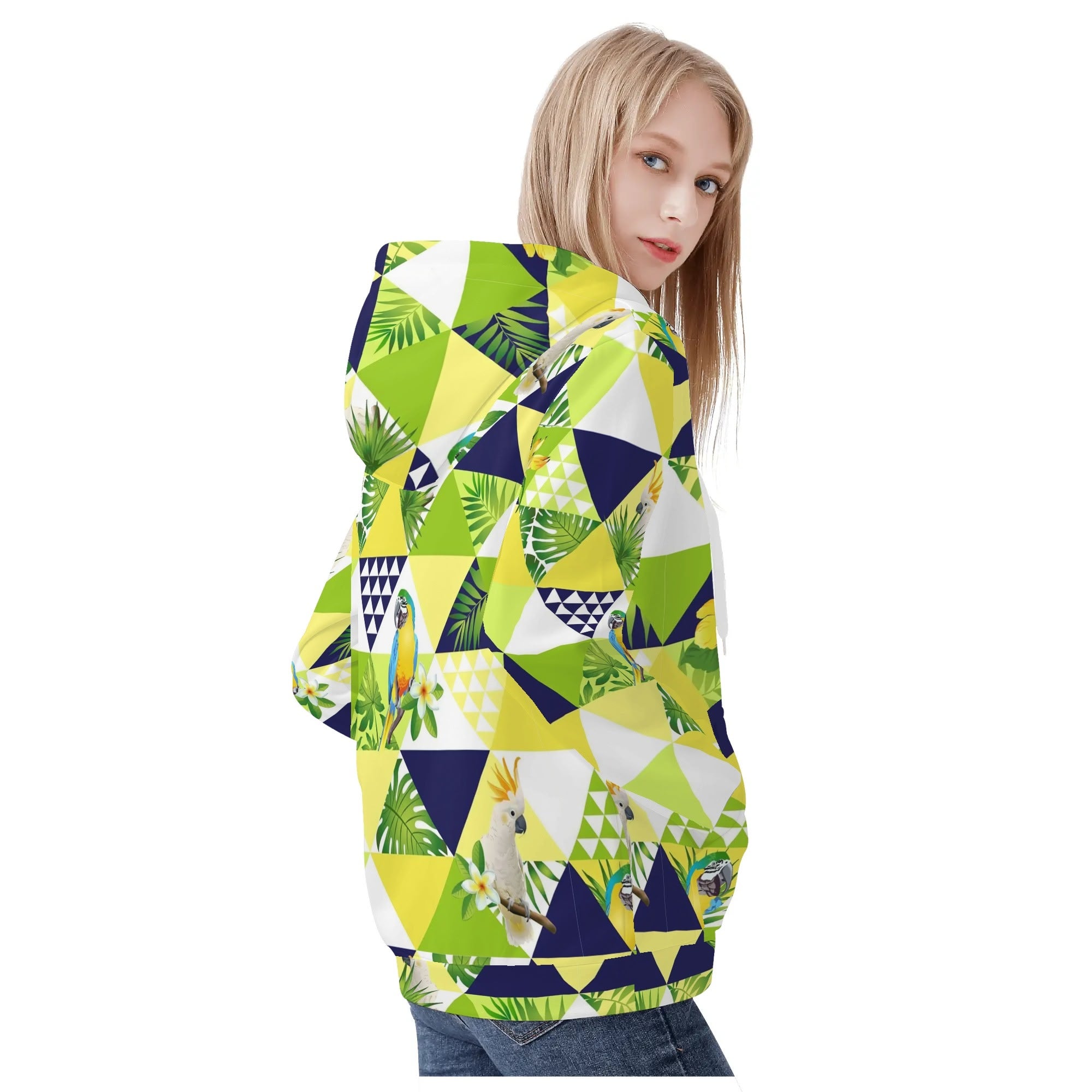 Women's Allover Print Zip-Up Hoodie - Tropical Triangles