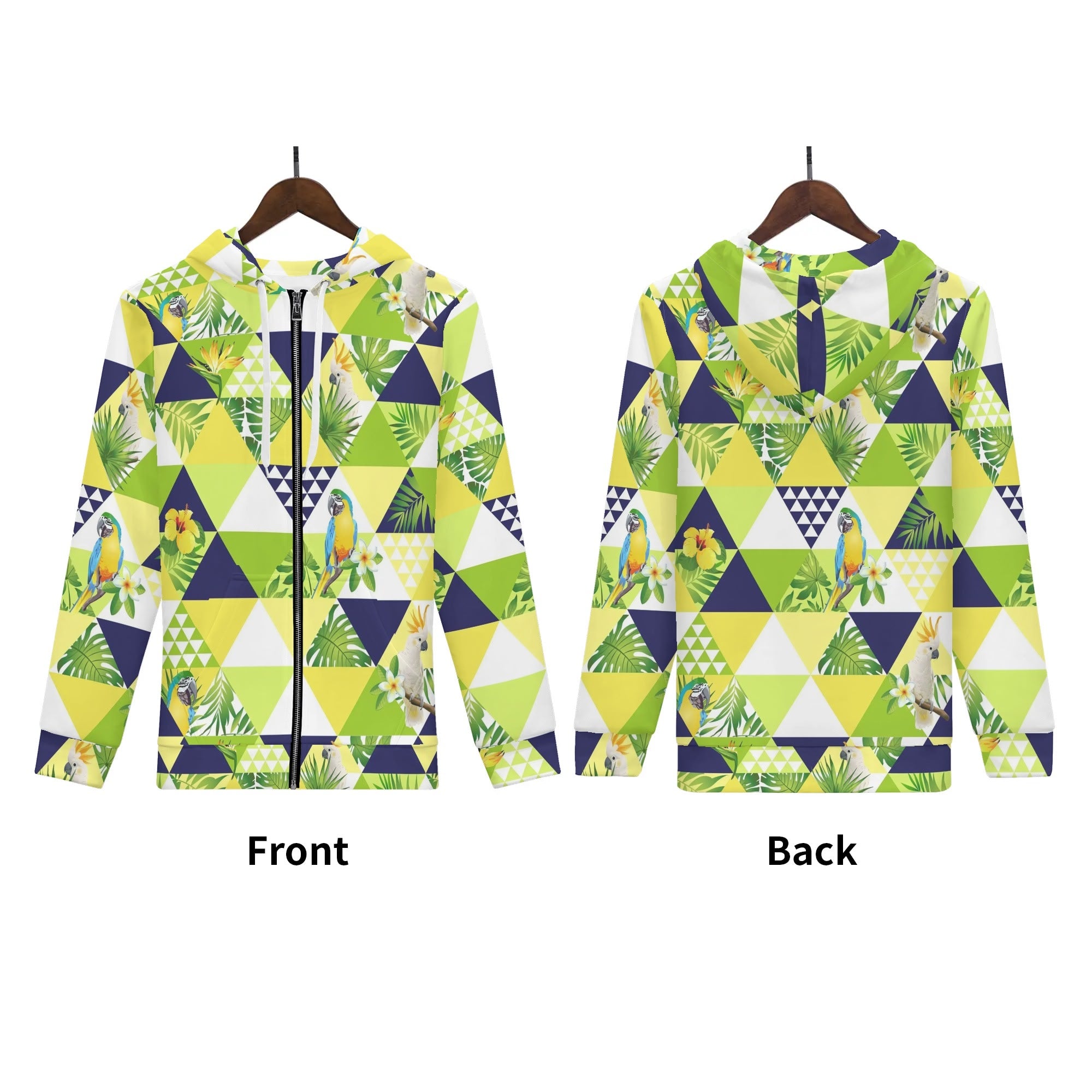 Women's Allover Print Zip-Up Hoodie - Tropical Triangles