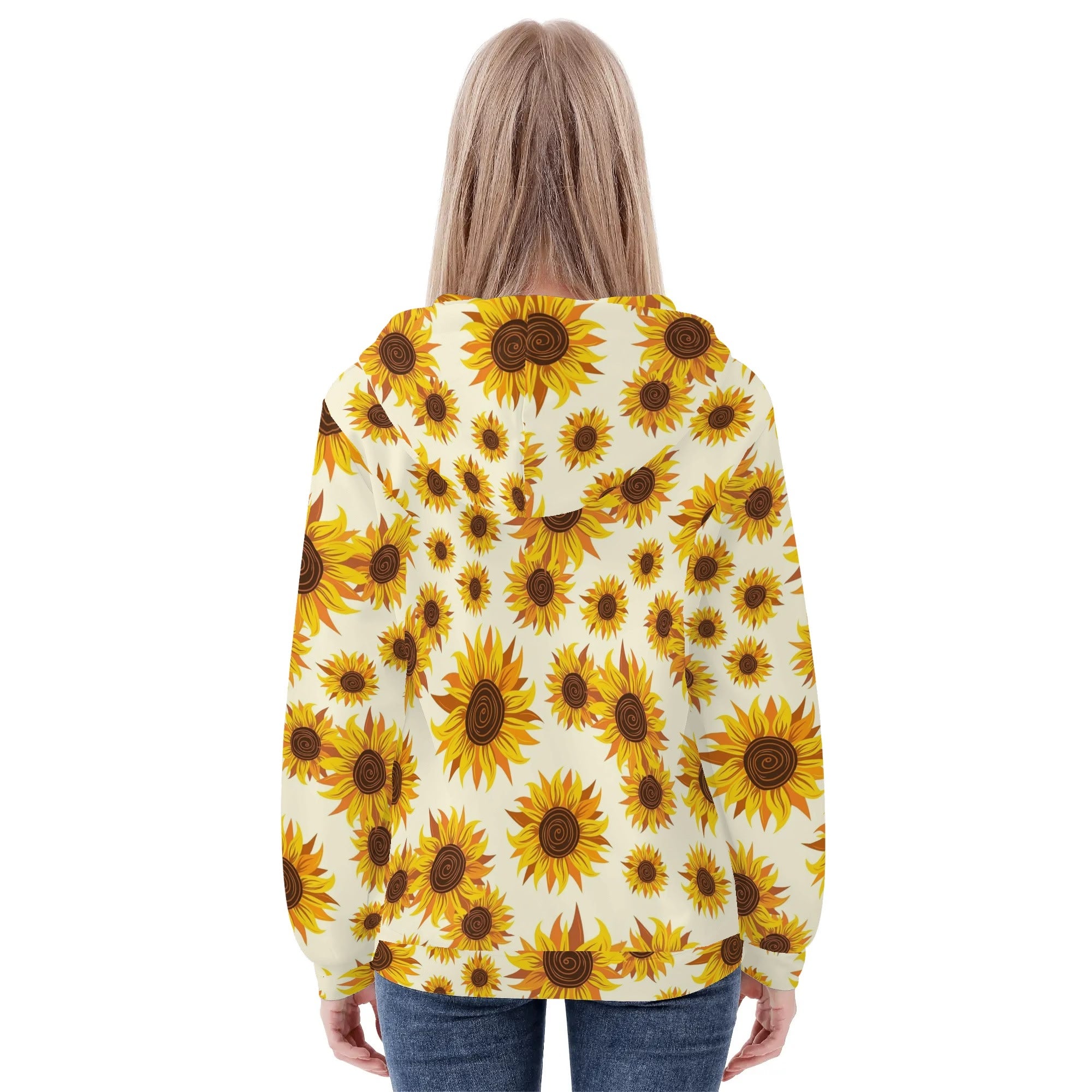 Women's Allover Print Zip-Up Hoodie - Sunflower Swirls