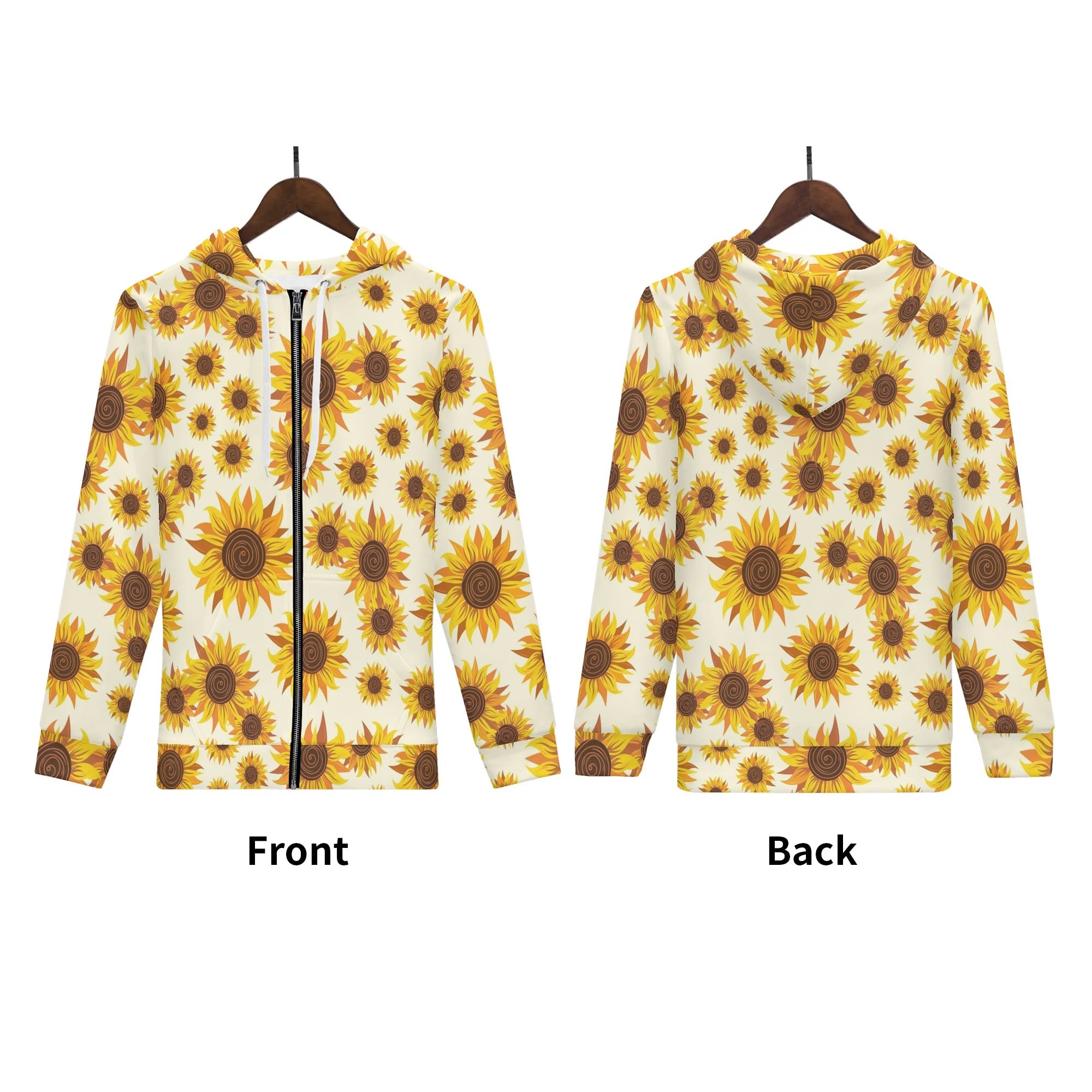 Women's Allover Print Zip-Up Hoodie - Sunflower Swirls