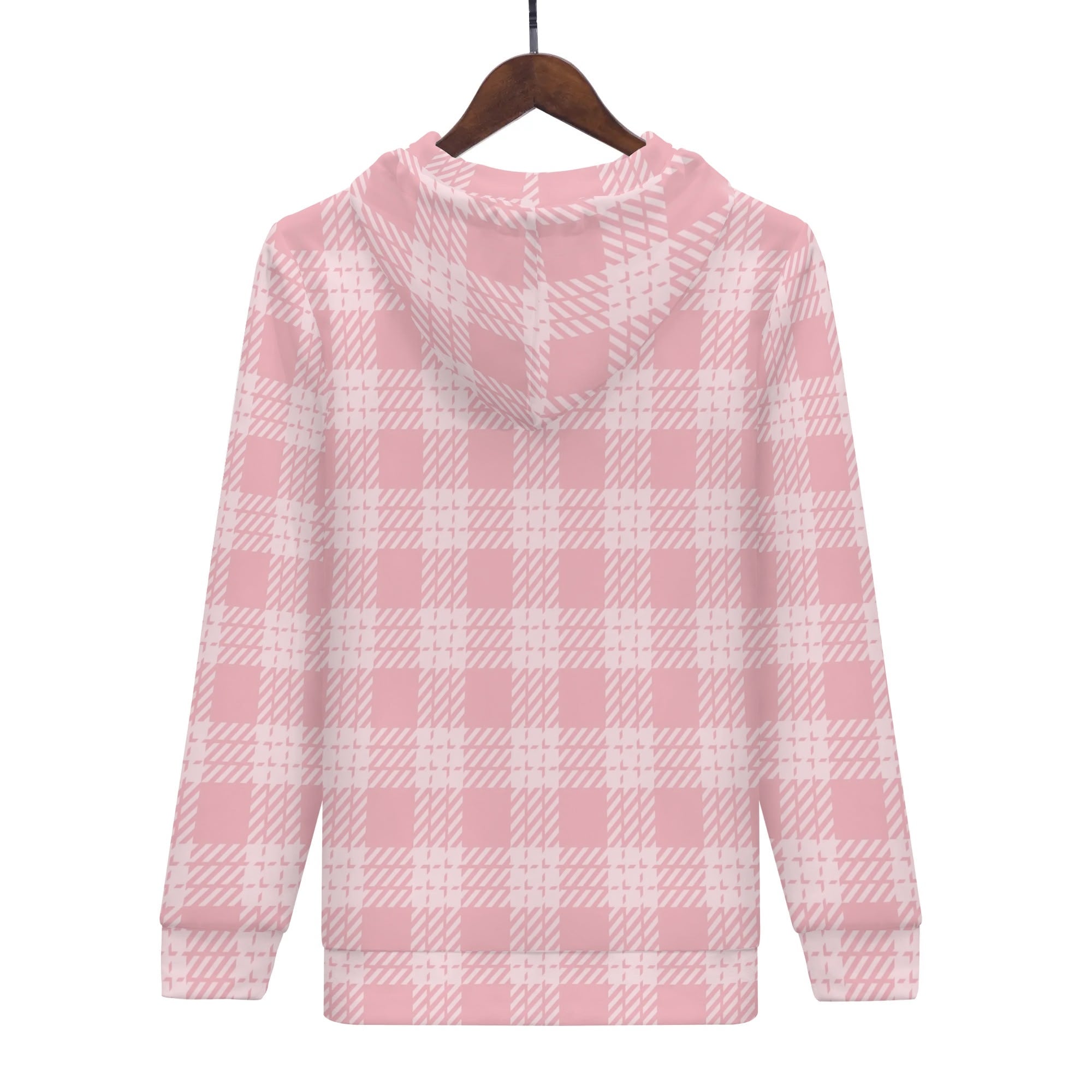 Women's Allover Print Zip-Up Hoodie - Pink Plaid