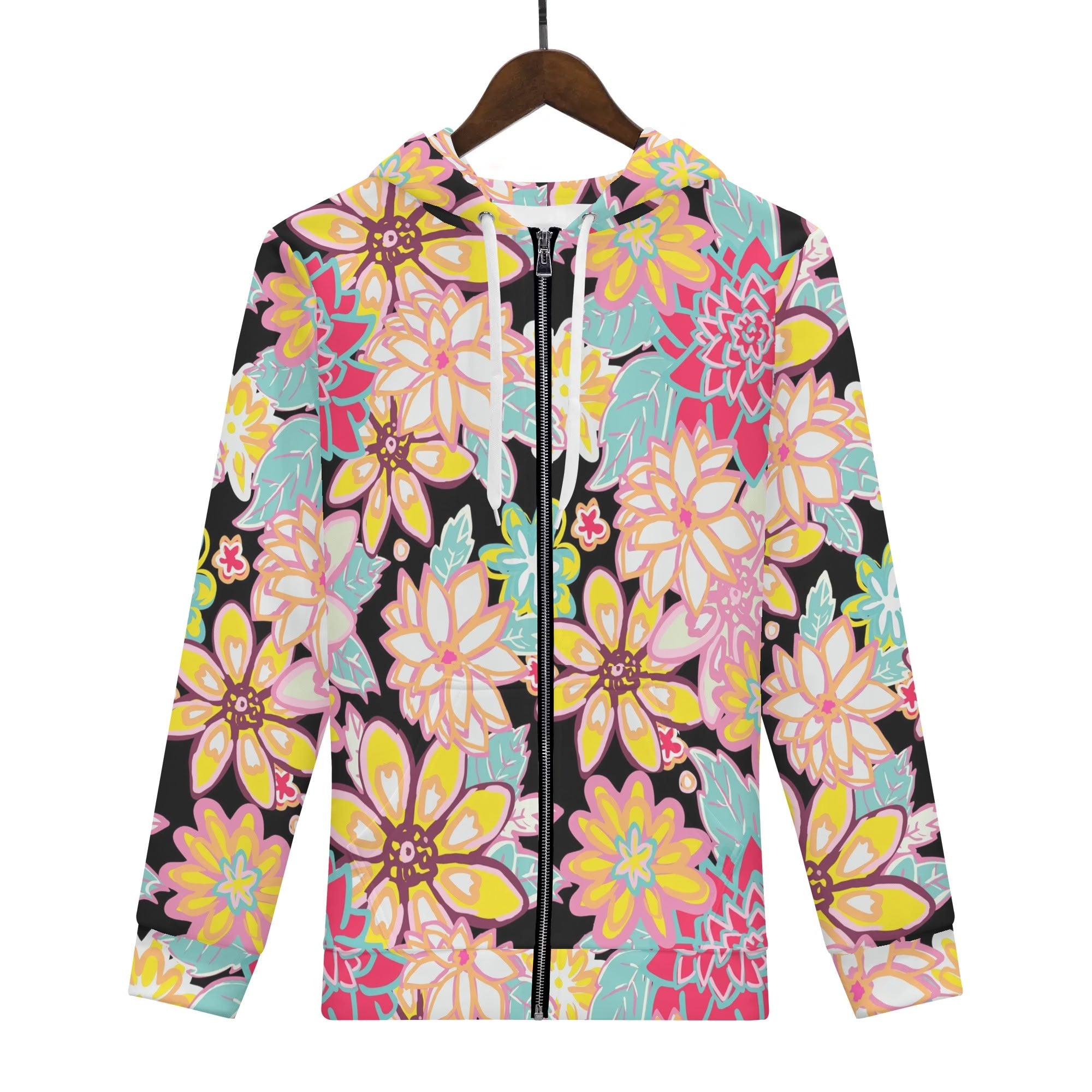 Women's Allover Print Zip-Up Hoodie - Flower Power