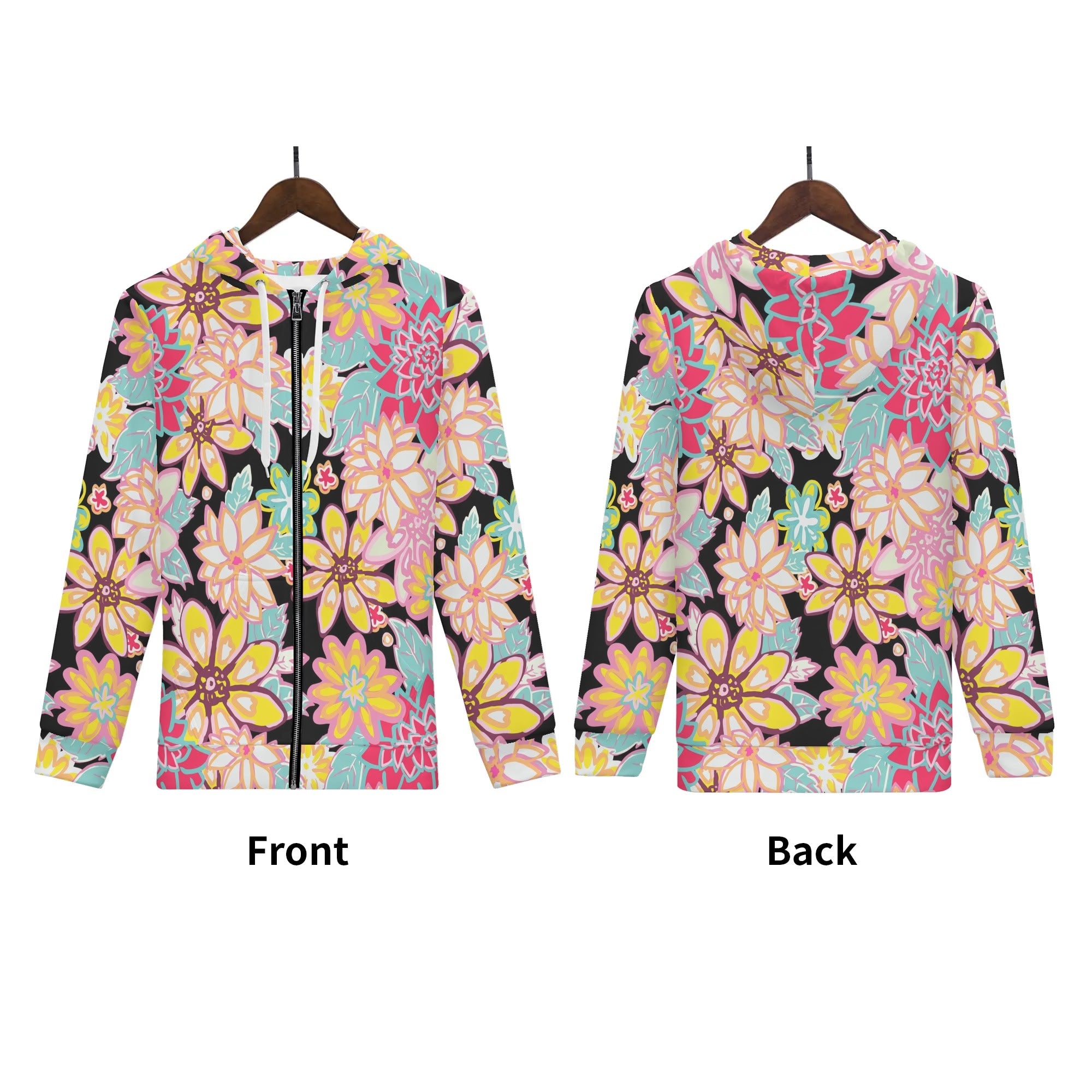 Women's Allover Print Zip-Up Hoodie - Flower Power