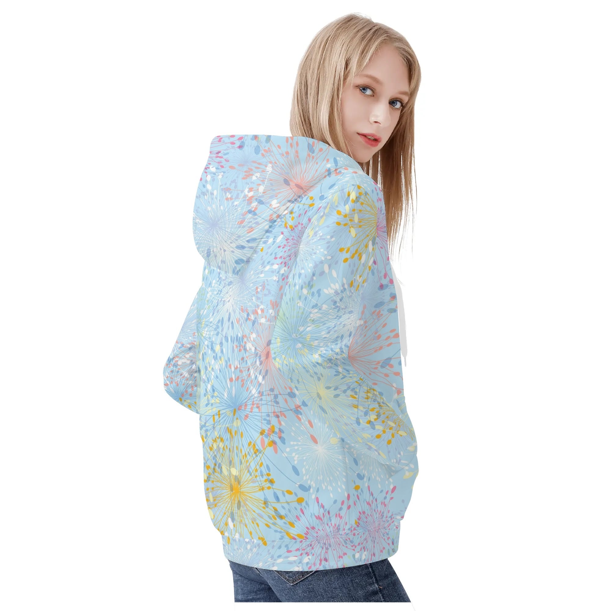 Women's Allover Print Zip-Up Hoodie - Dandelion