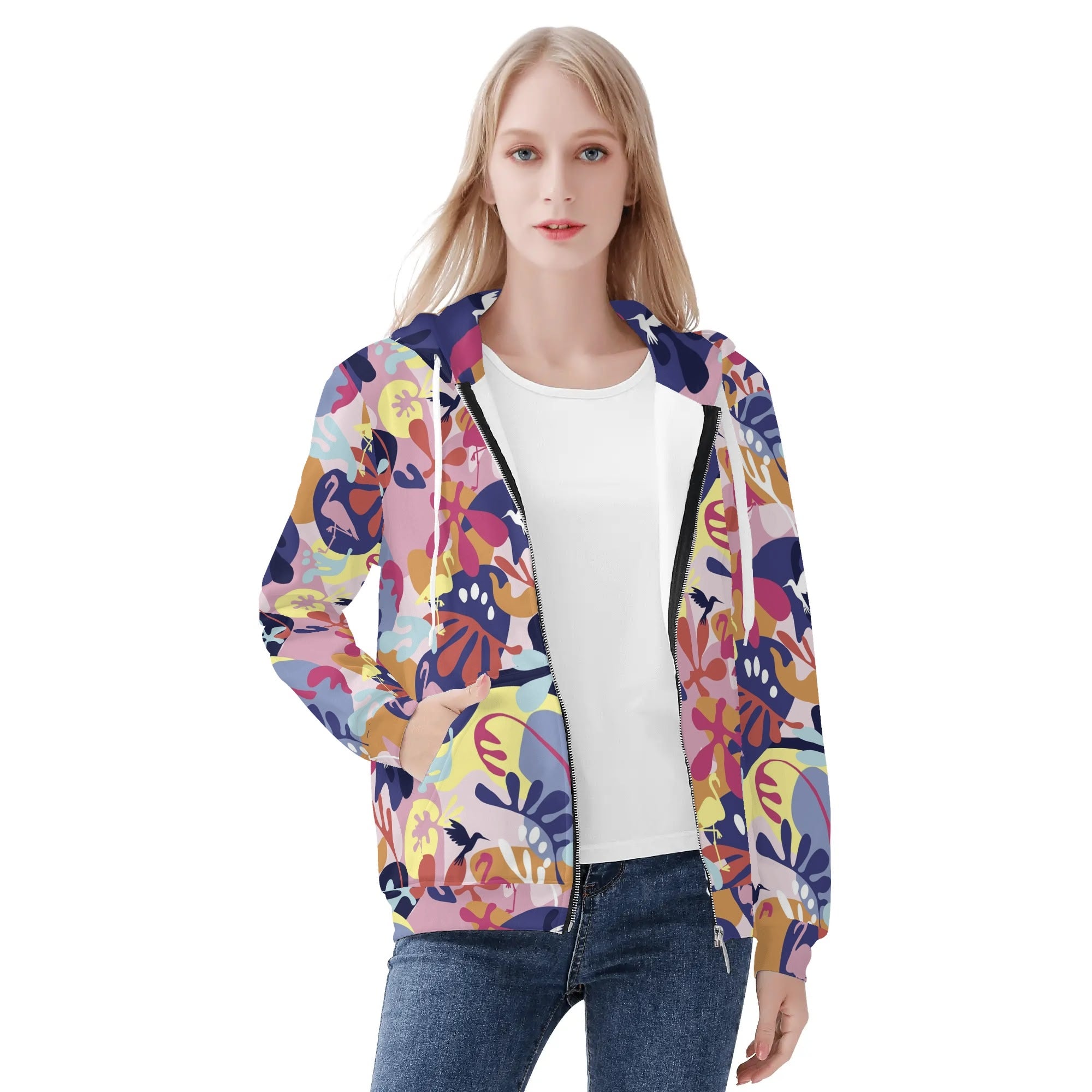 Women's Allover Print Zip-Up Hoodie - South Beach