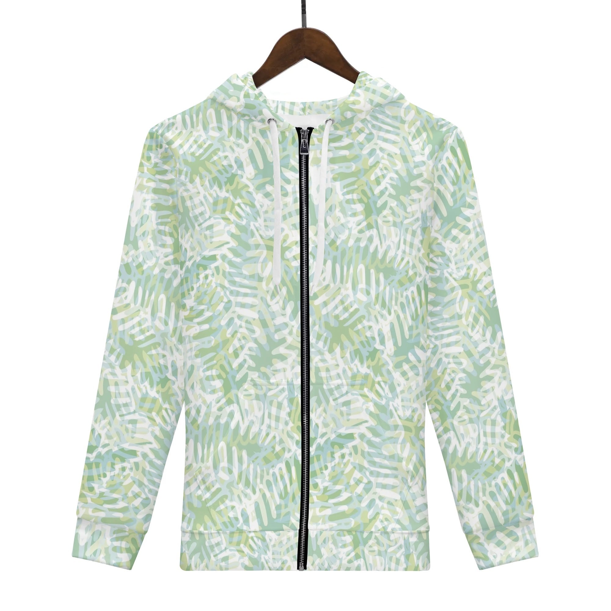 Women's Allover Print Zip-Up Hoodie - Fresh Ferns