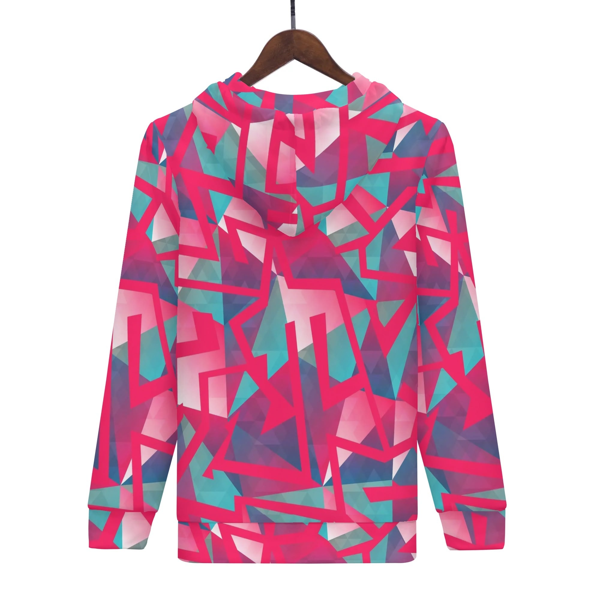 Women's Allover Print Zip-Up Hoodie - Geometric Neon in Berry