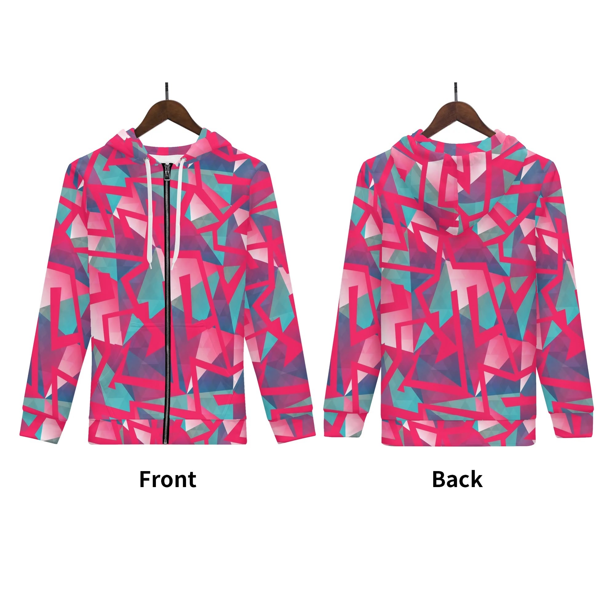 Women's Allover Print Zip-Up Hoodie - Geometric Neon in Berry