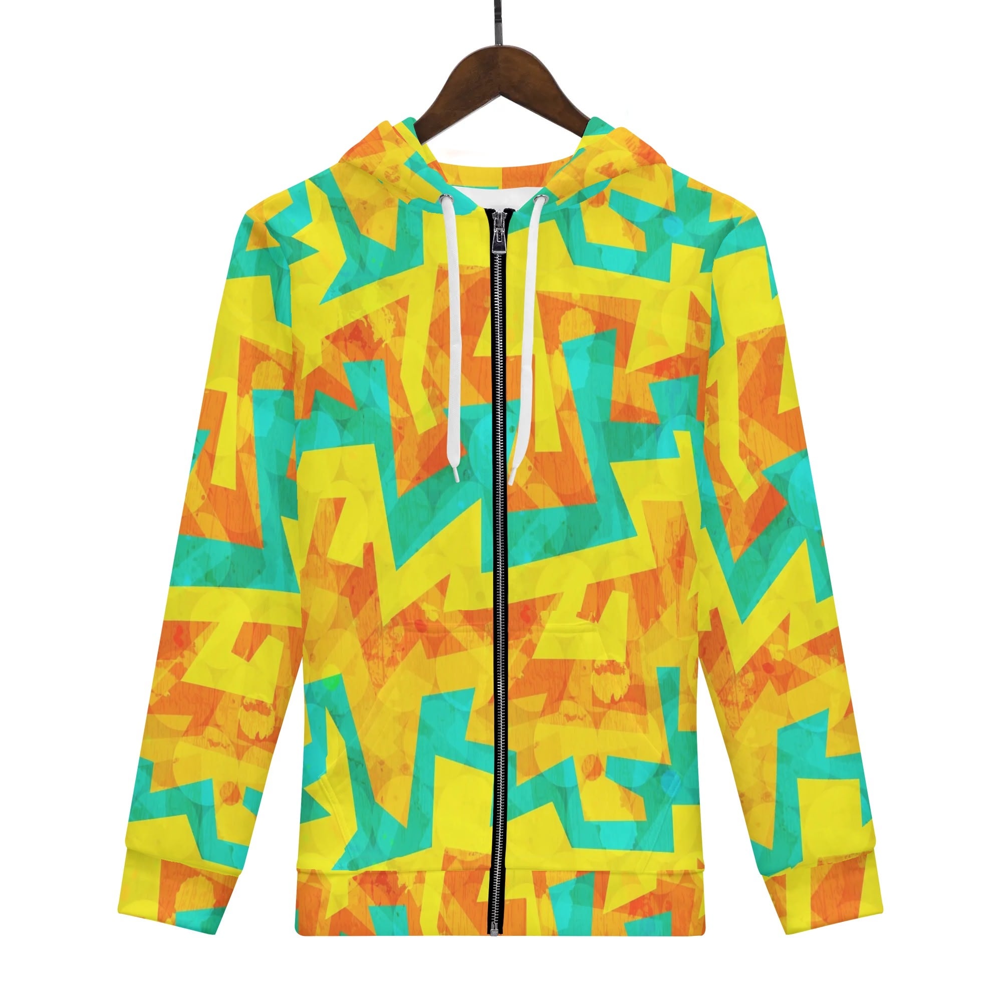 Women's Allover Print Zip-Up Hoodie - Geometric Neon in Citrus