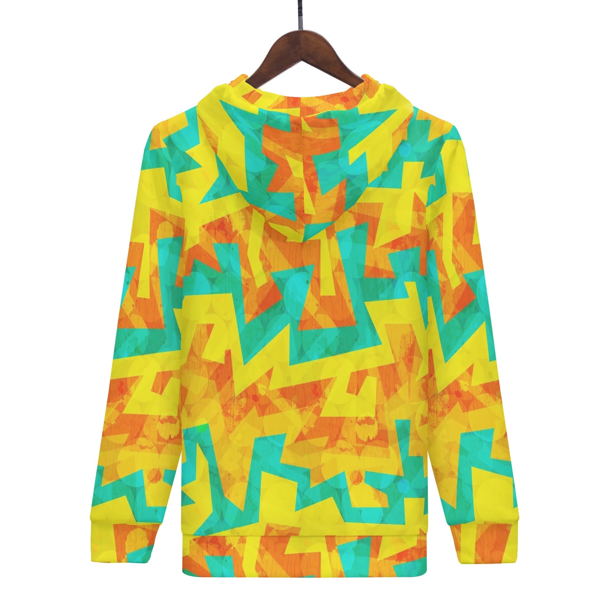 Women's Allover Print Zip-Up Hoodie - Geometric Neon in Citrus