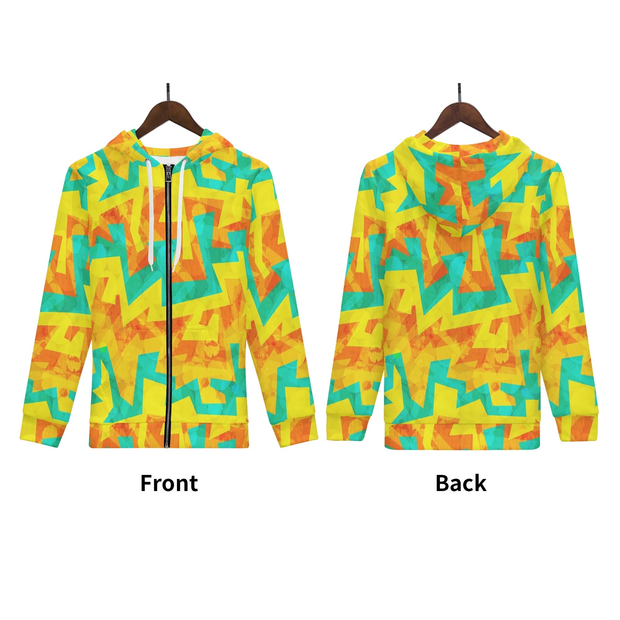 Women's Allover Print Zip-Up Hoodie - Geometric Neon in Citrus