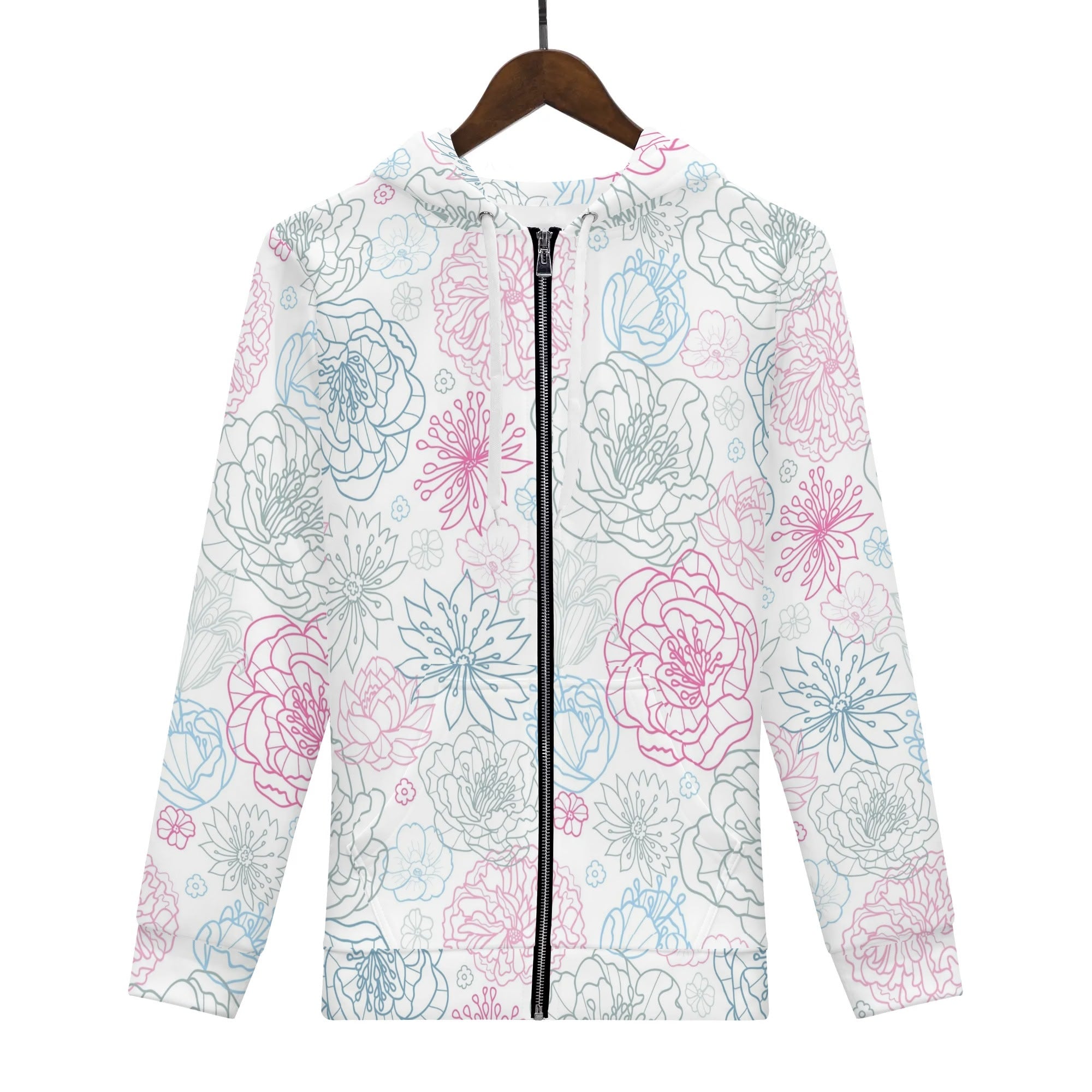 Women's Allover Print Zip-Up Hoodie - Floral Medley