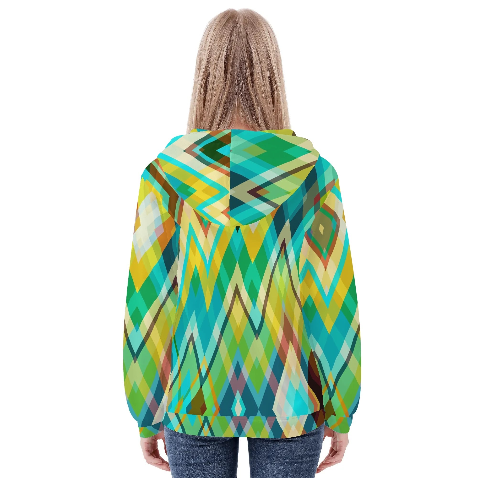 Women's Allover Print Zip-Up Hoodie - Zigzag