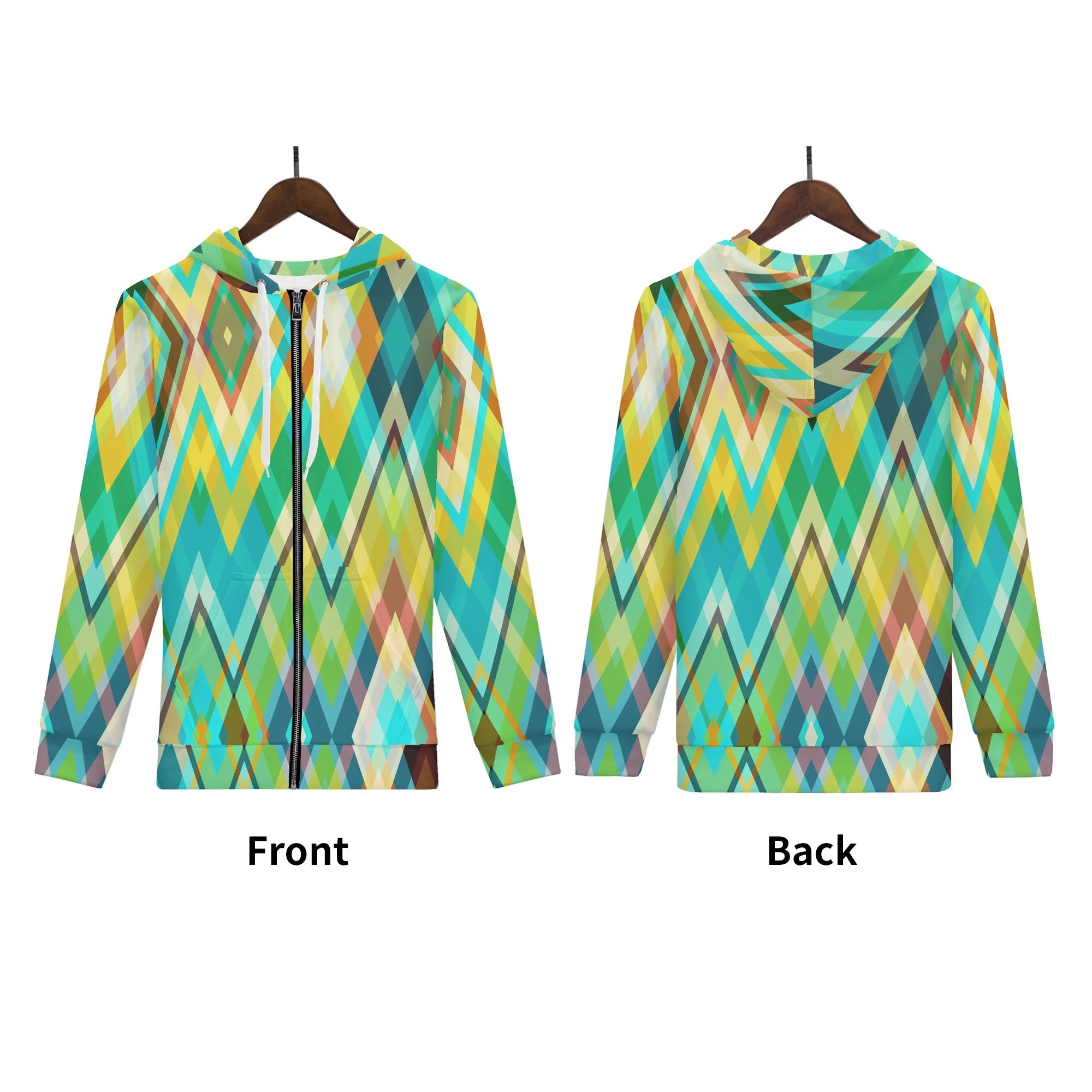 Women's Allover Print Zip-Up Hoodie - Zigzag