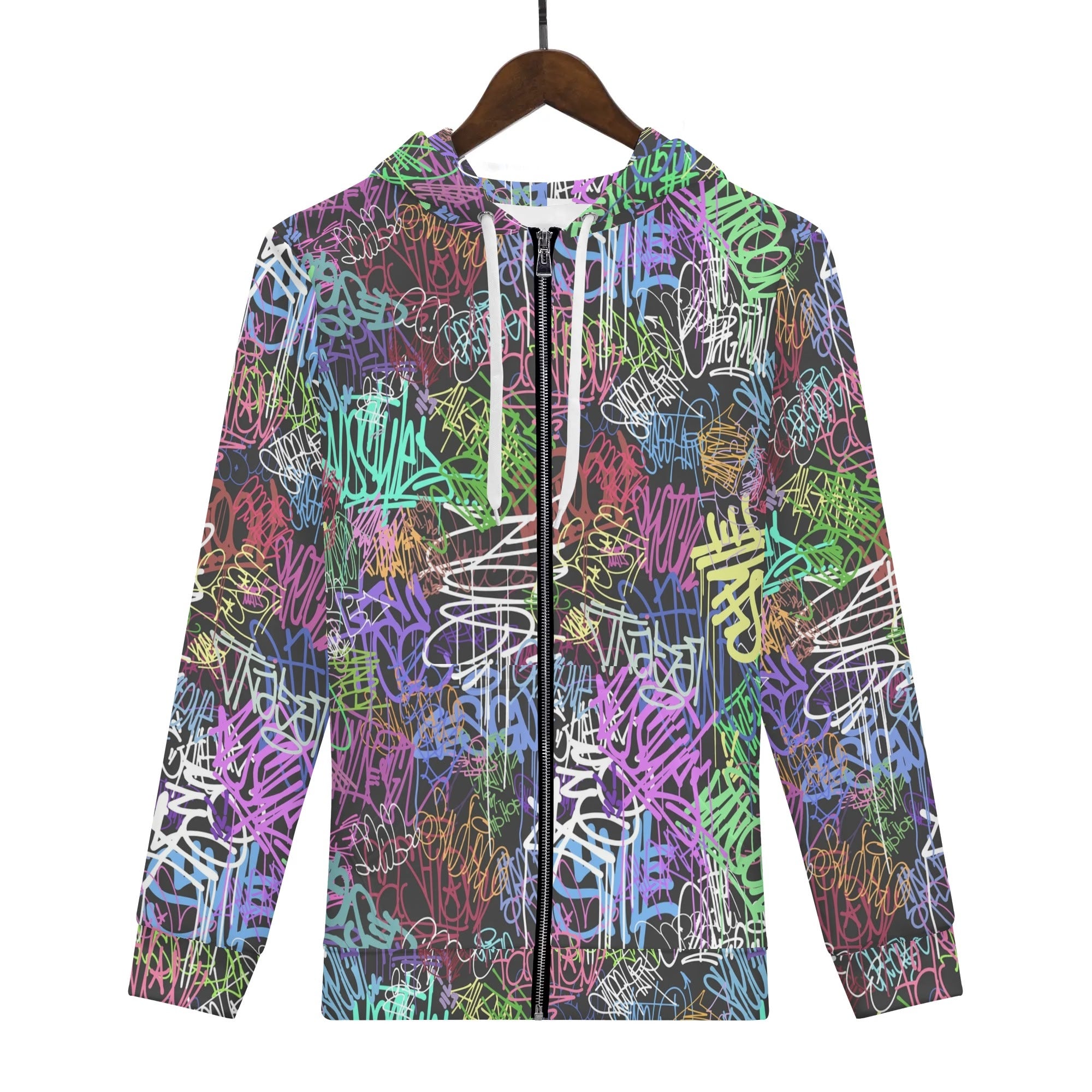 Women's Allover Print Zip-Up Hoodie - Graffiti