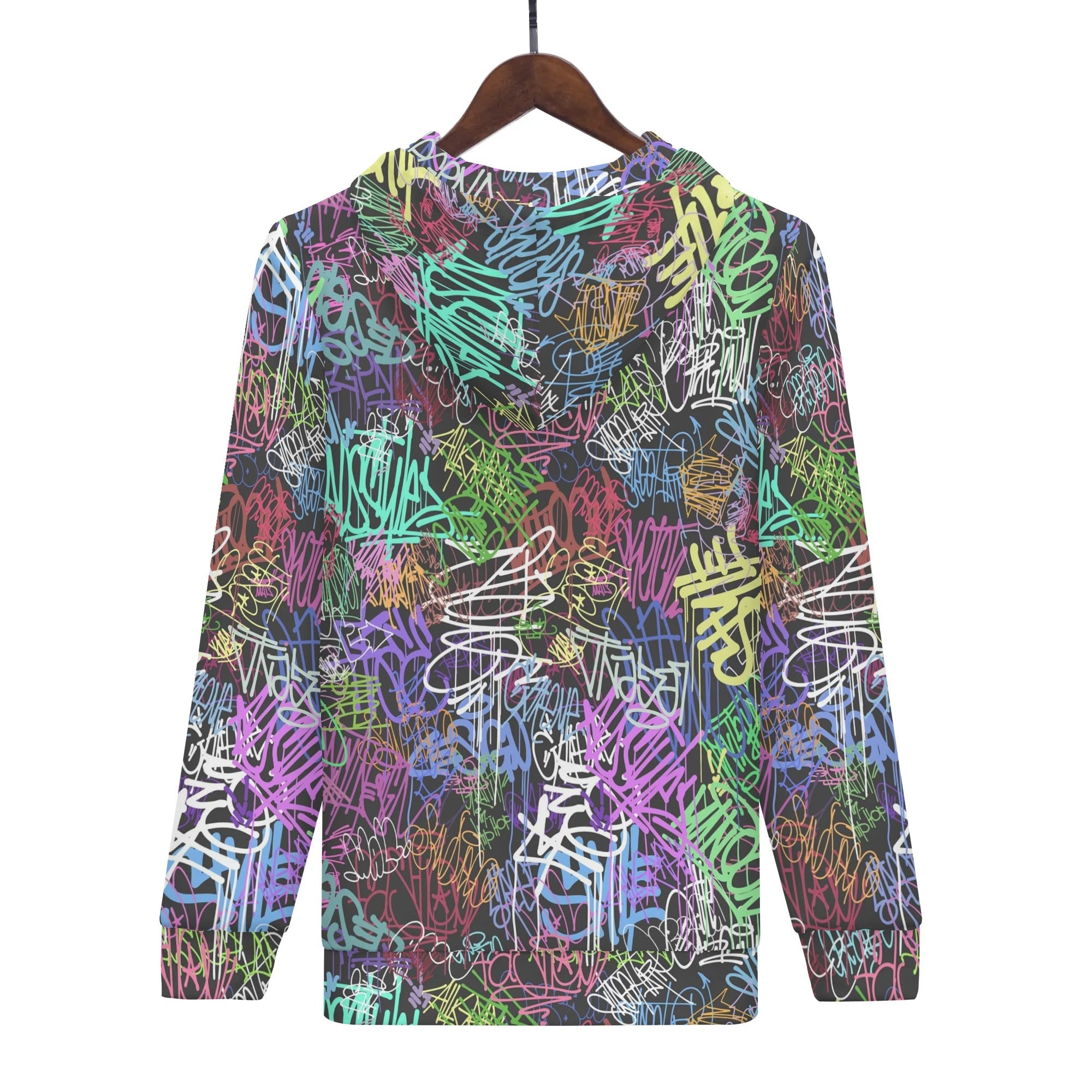 Women's Allover Print Zip-Up Hoodie - Graffiti