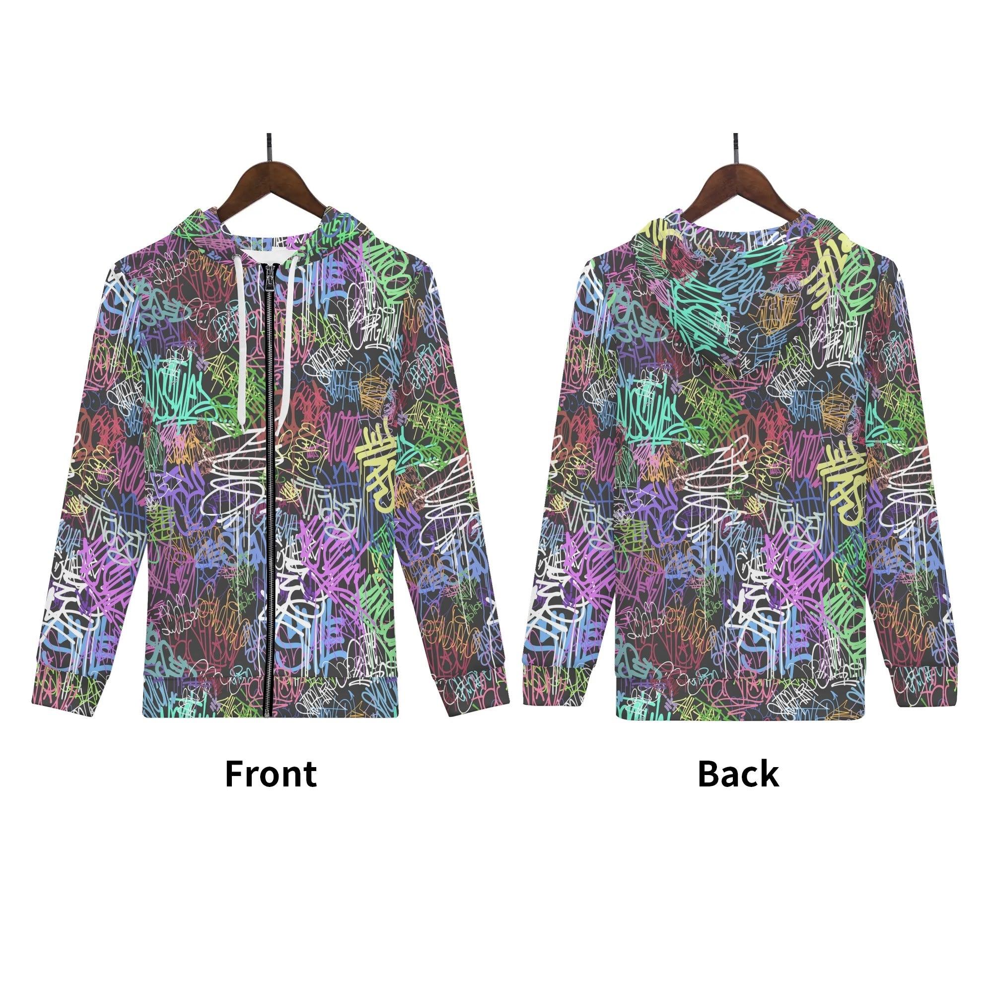 Women's Allover Print Zip-Up Hoodie - Graffiti