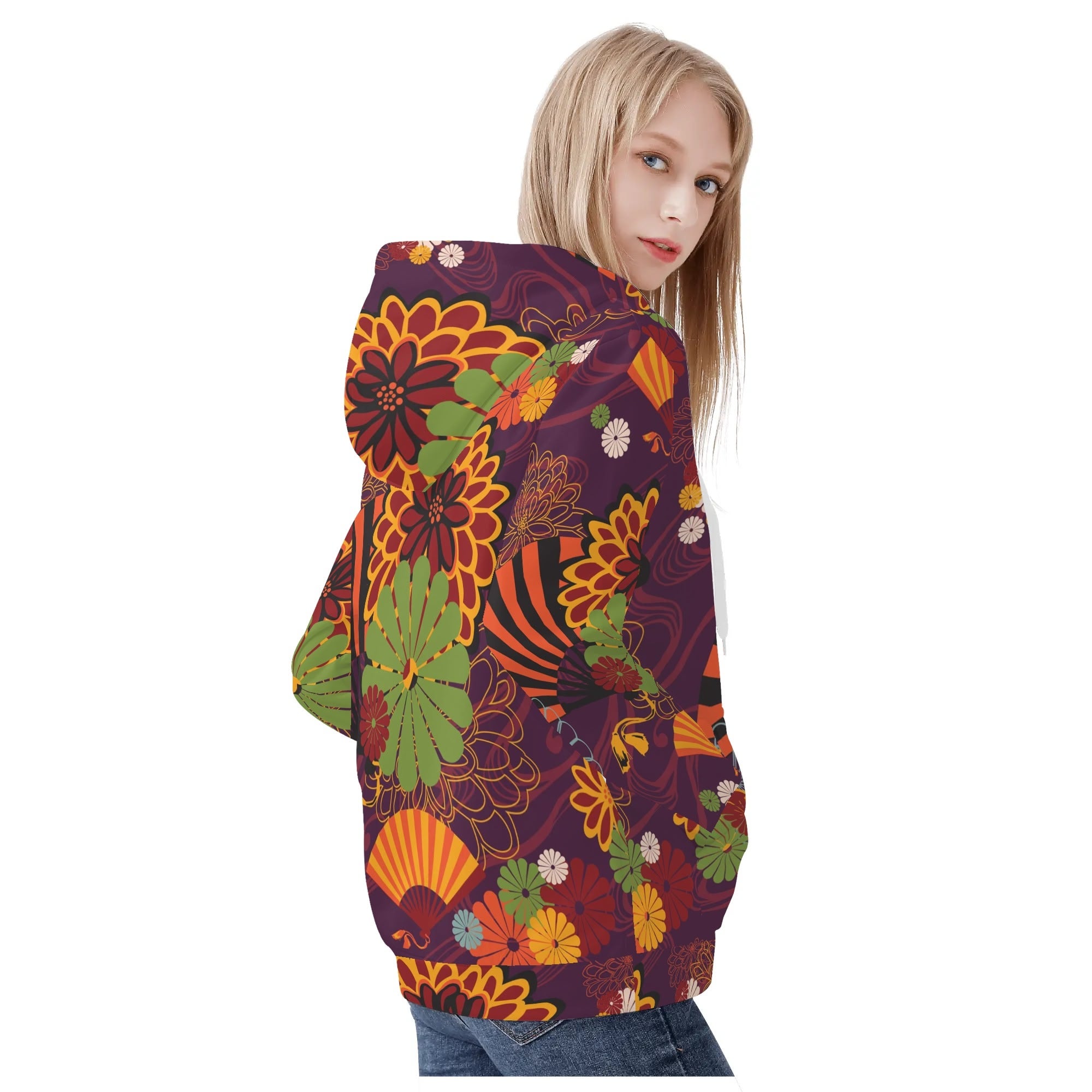 Women's Allover Print Zip-Up Hoodie - Japanese