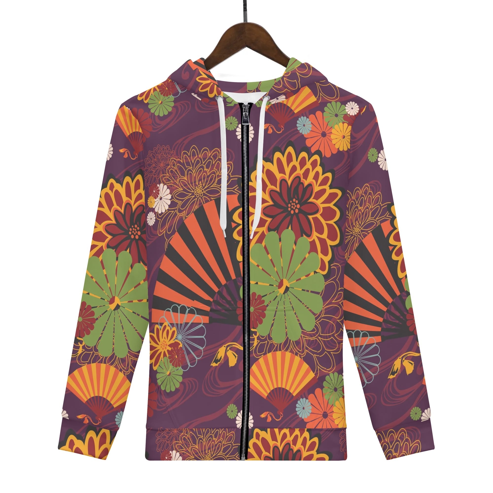 Women's Allover Print Zip-Up Hoodie - Japanese