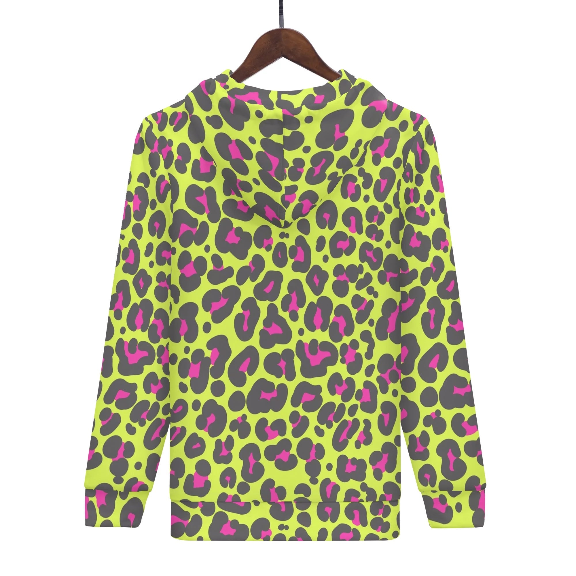 Women's Allover Print Zip-Up Hoodie - Neon Leopard