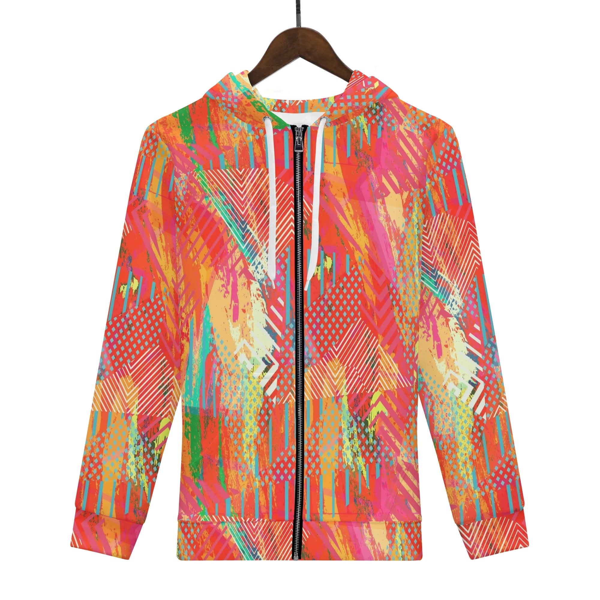 Women's Allover Print Zip-Up Hoodie - Grunge Revival