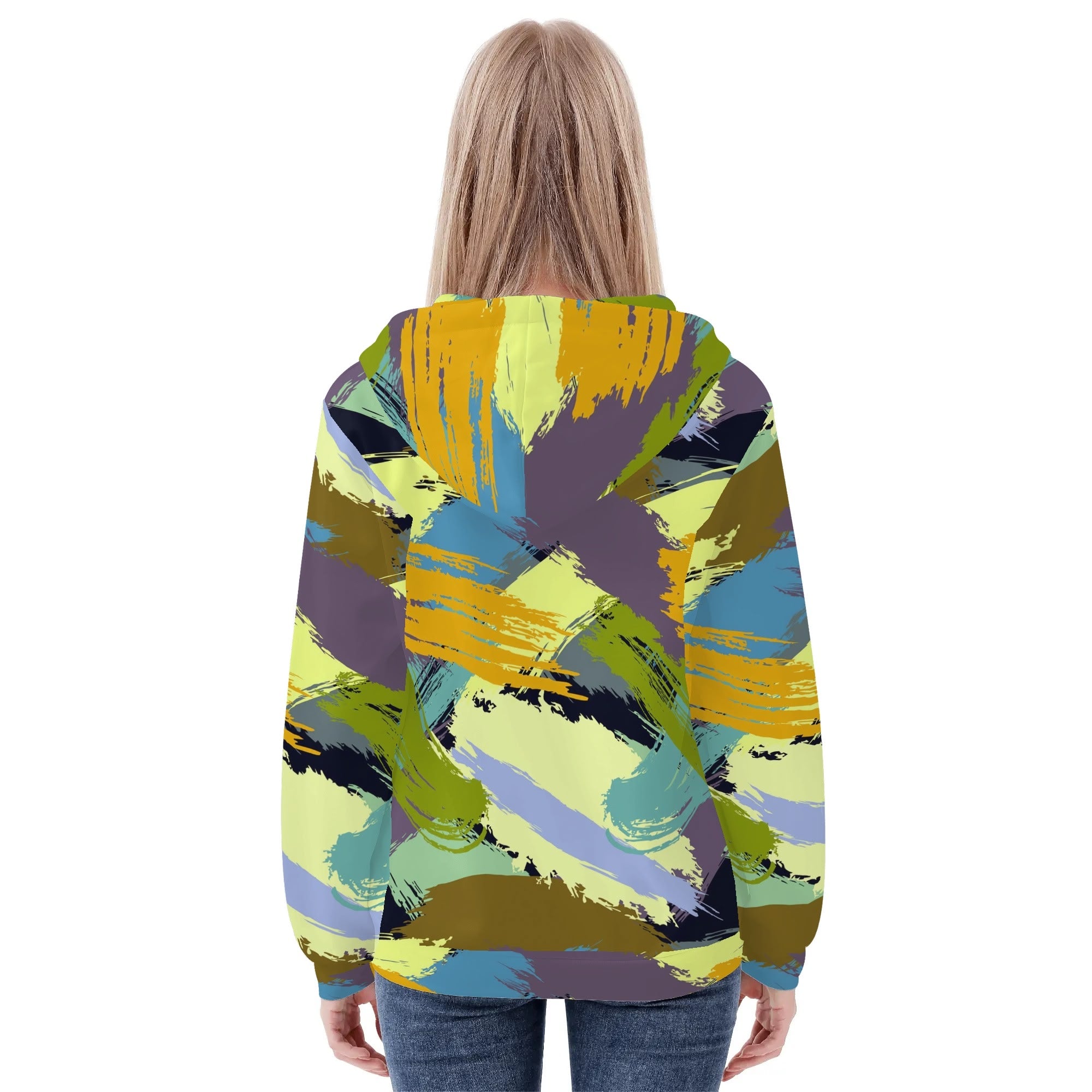 Women's Allover Print Zip-Up Hoodie - Paint