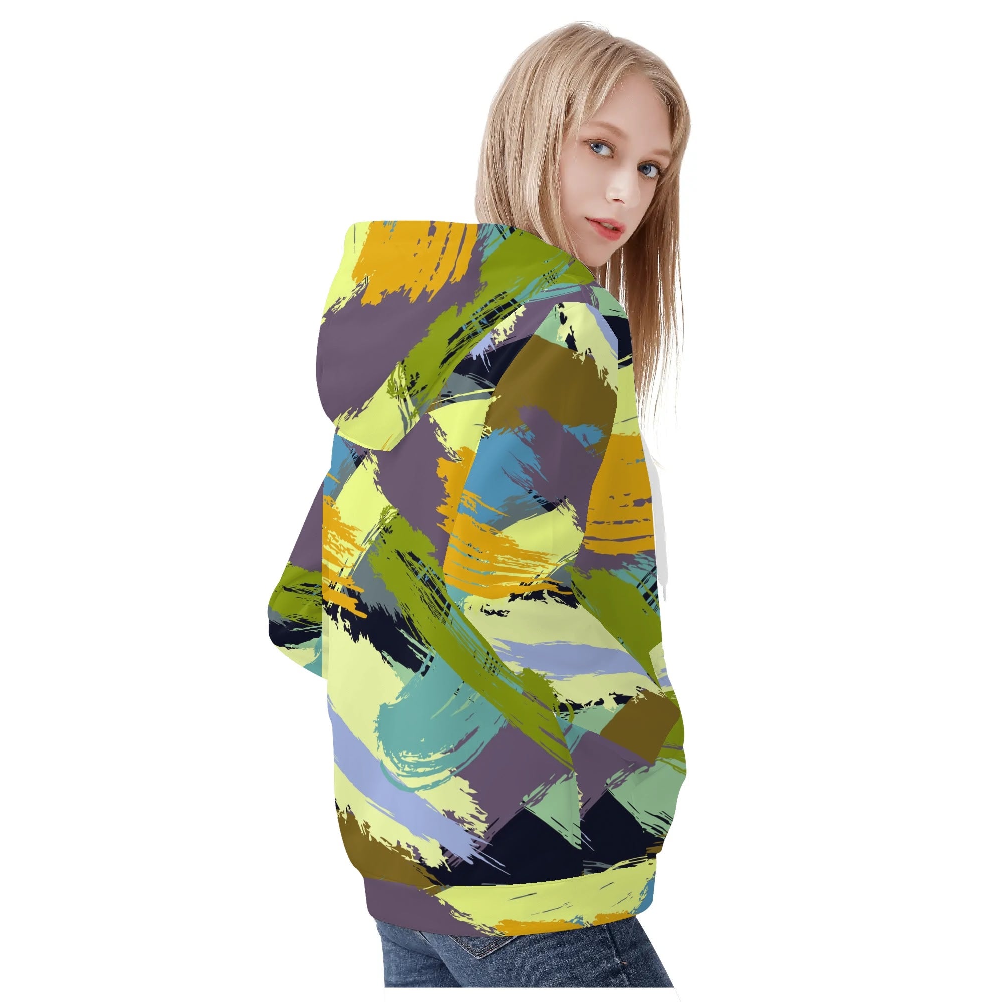 Women's Allover Print Zip-Up Hoodie - Paint