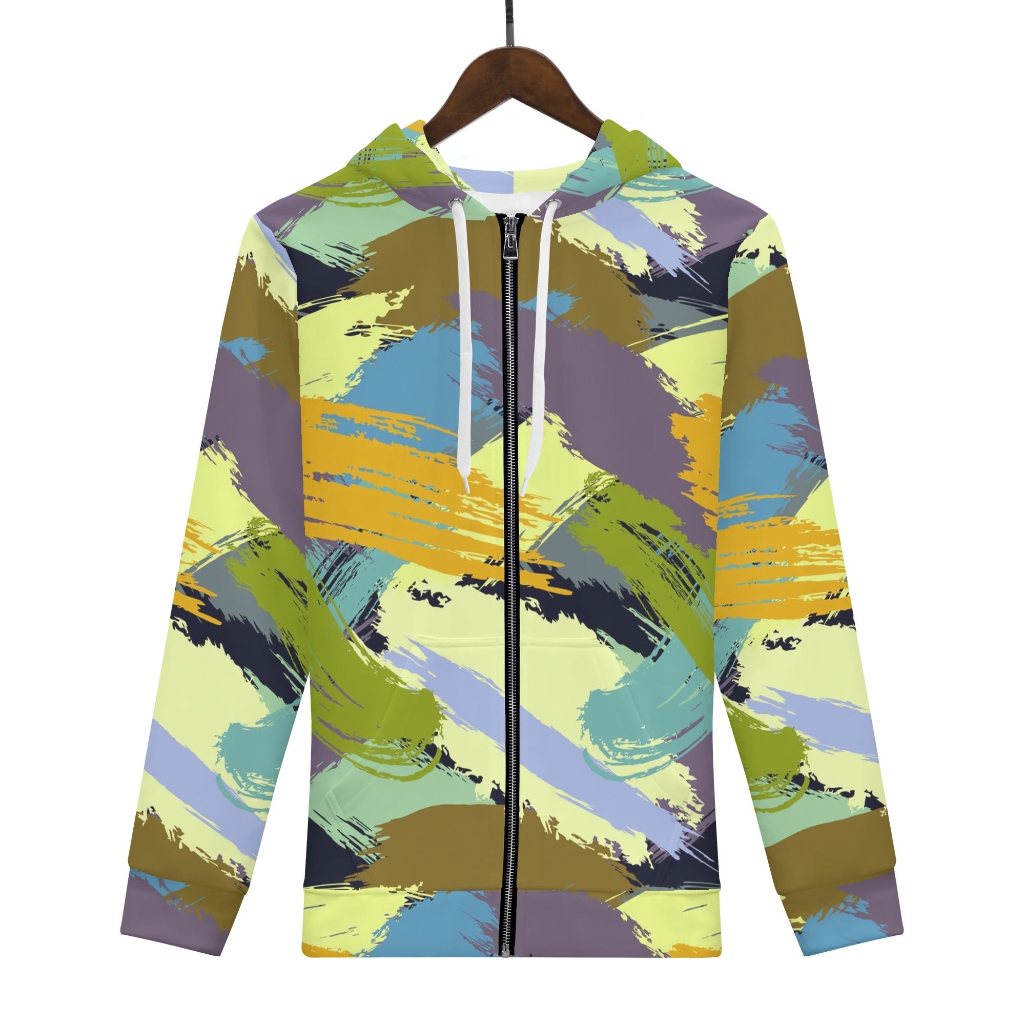 Women's Allover Print Zip-Up Hoodie - Paint